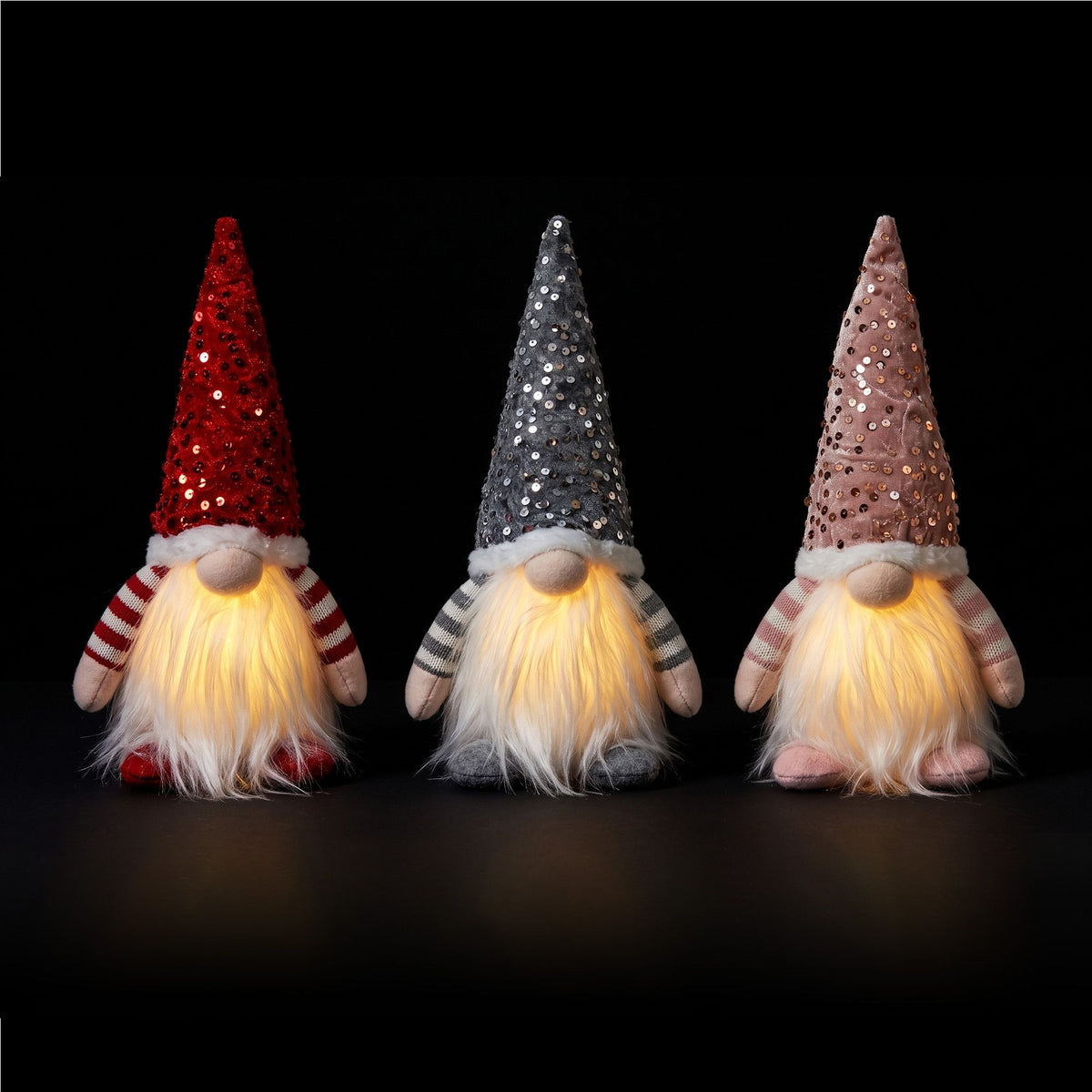 Jingle Jollys Christmas Gnomes Light Up Plush Goblin Set of 3 Warm White