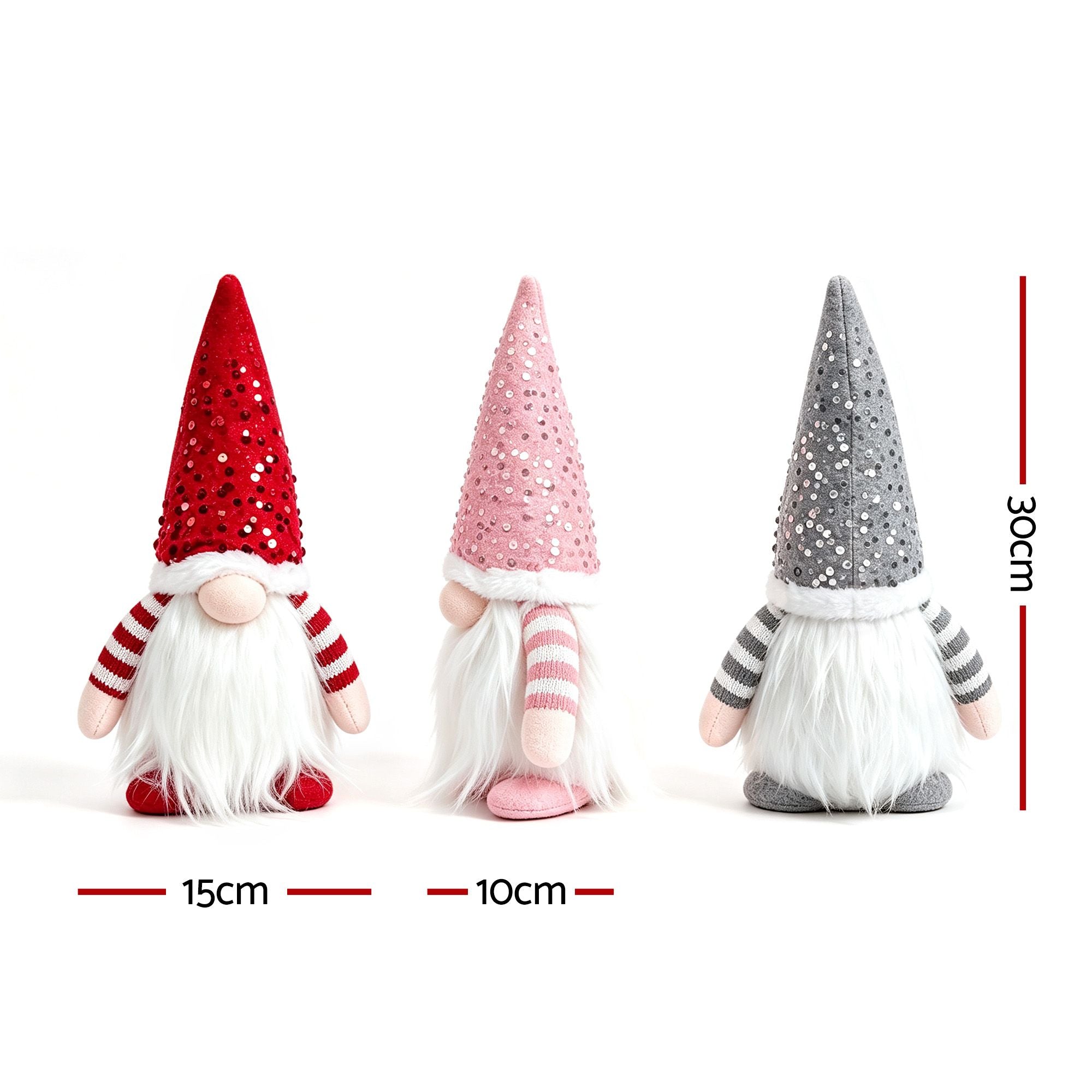 Jingle Jollys Christmas Gnomes Light Up Plush Goblin Set of 3 Warm White
