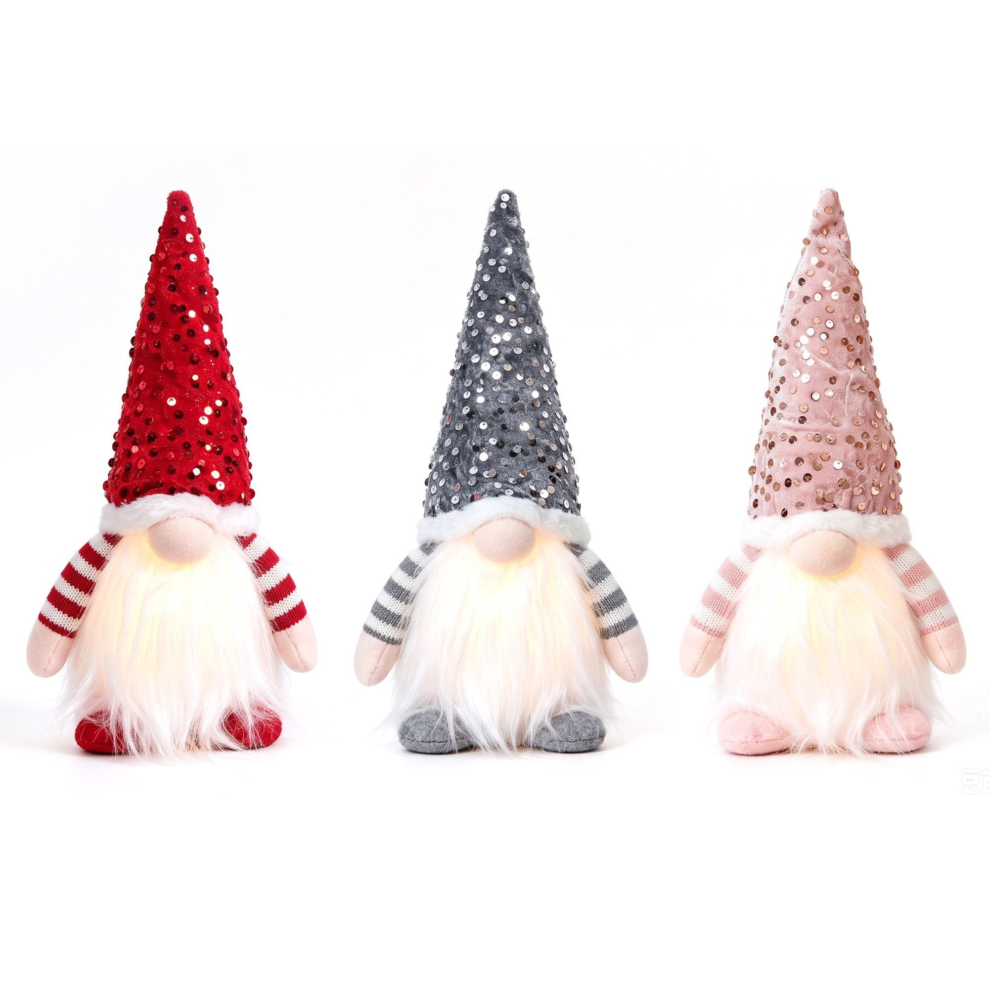 Jingle Jollys Christmas Gnomes Light Up Plush Goblin Set of 3 Warm White