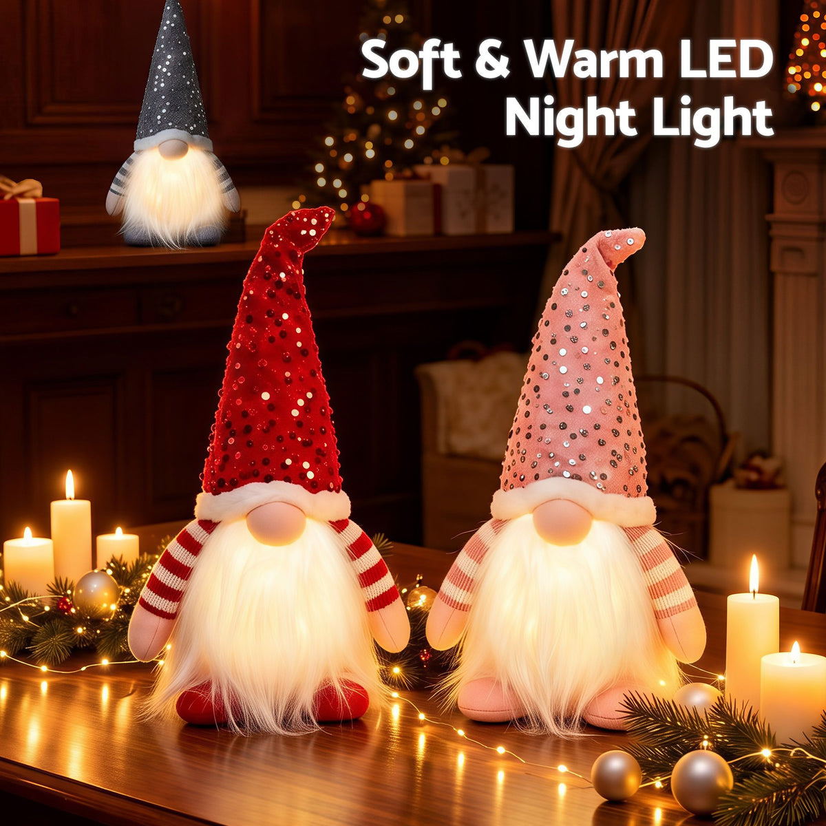 Jingle Jollys Christmas Gnomes Light Up Plush Goblin Set of 3 Warm White