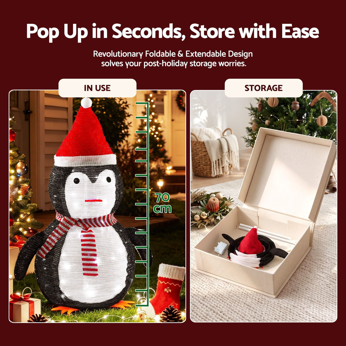 Jingle Jollys Christmas Penguin Light LED Decoration Pop Up Display 70cm