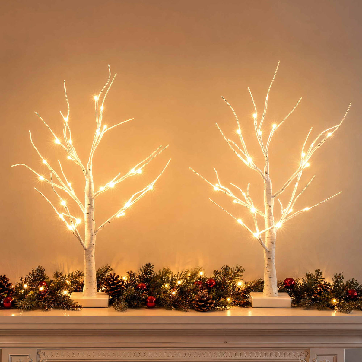 Jingle Jollys Lighted Branch Tree Christmas Decorations Warm White 2 Pack 60cm
