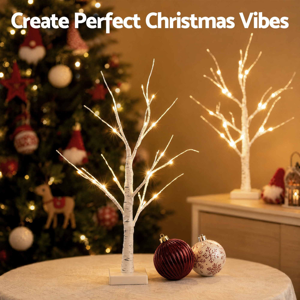 Jingle Jollys Lighted Branch Tree Christmas Decorations Warm White 2 Pack 60cm