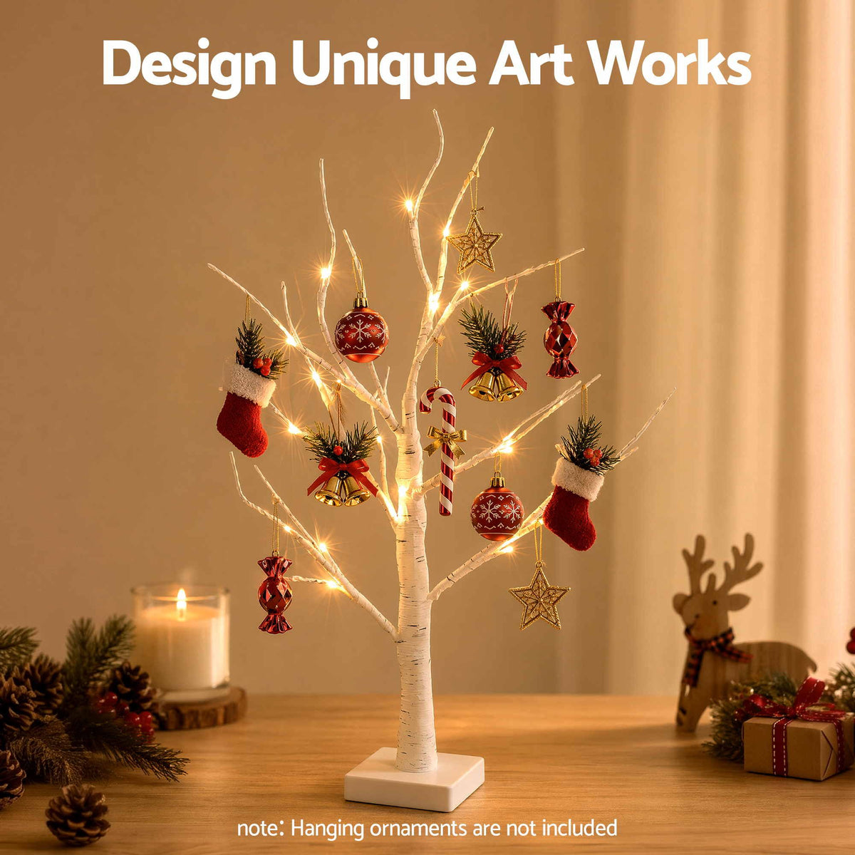 Jingle Jollys Lighted Branch Tree Christmas Decorations Warm White 2 Pack 60cm