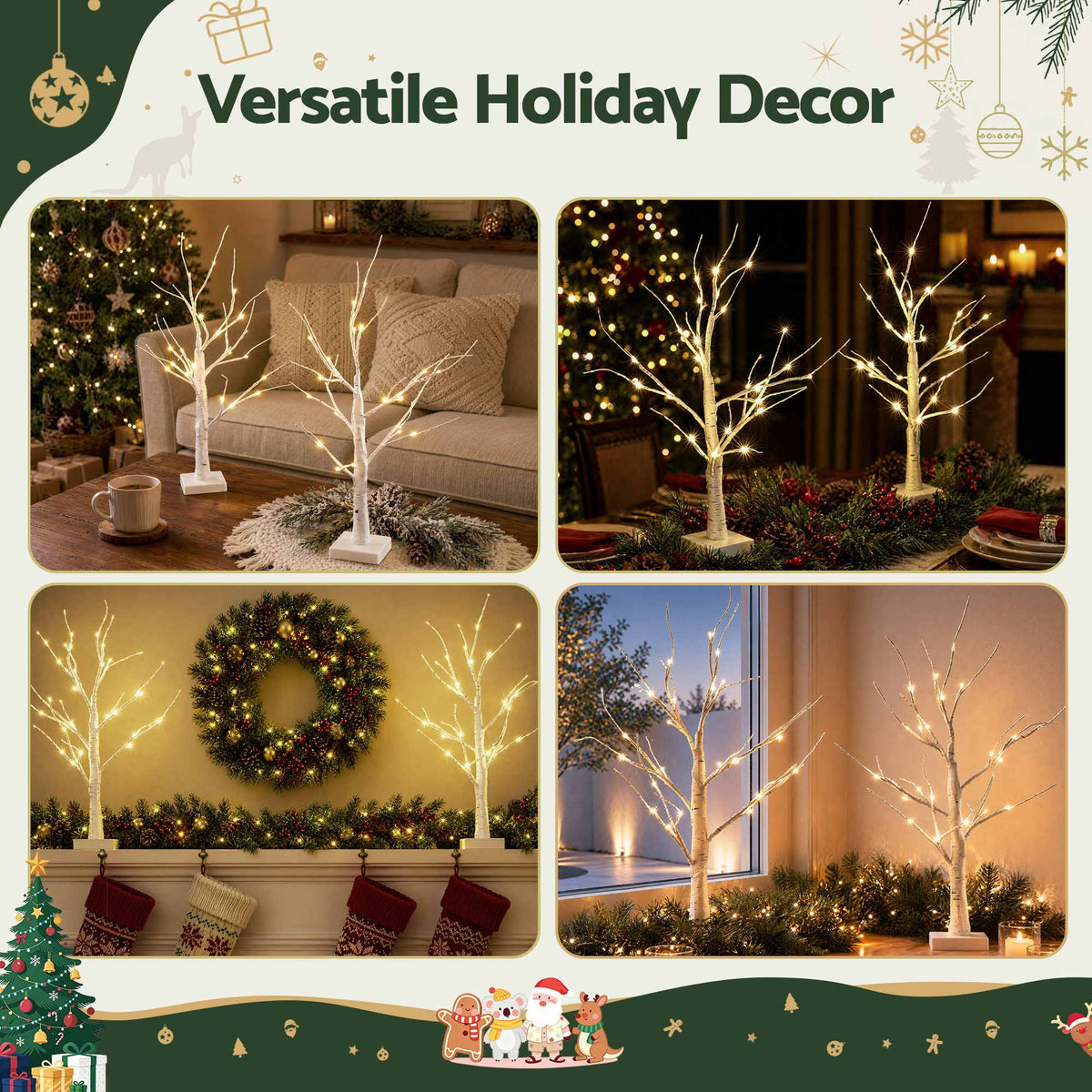 Jingle Jollys Lighted Branch Tree Christmas Decorations Warm White 2 Pack 60cm