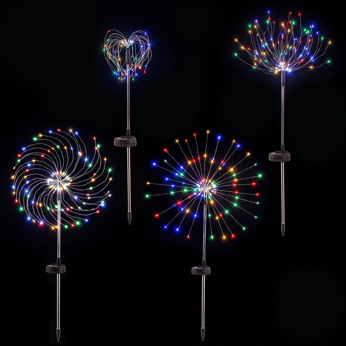 Jingle Jollys 4 Pack Christmas Path Lights Solar Firework Garden Multicolour