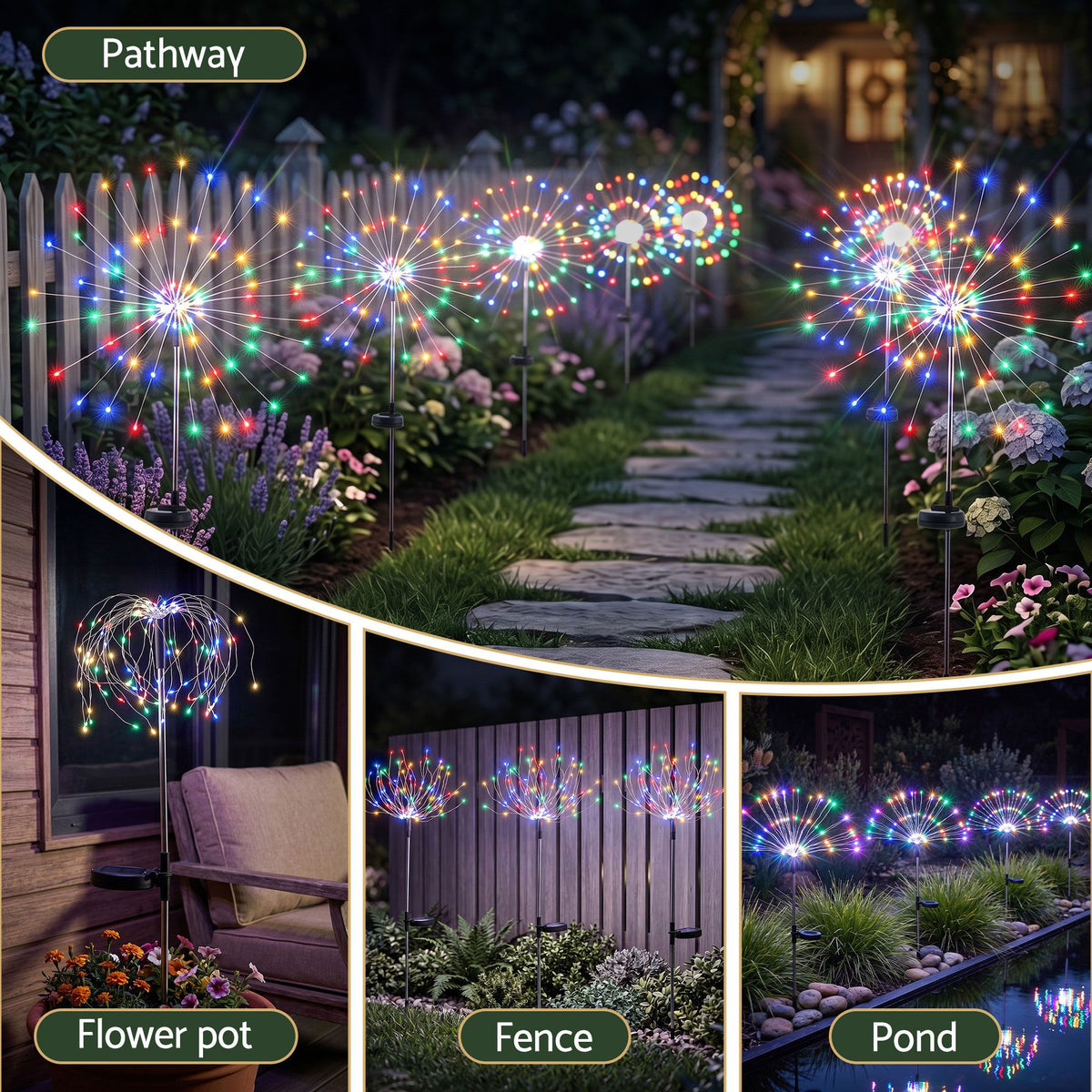 Jingle Jollys 4 Pack Christmas Path Lights Solar Firework Garden Multicolour