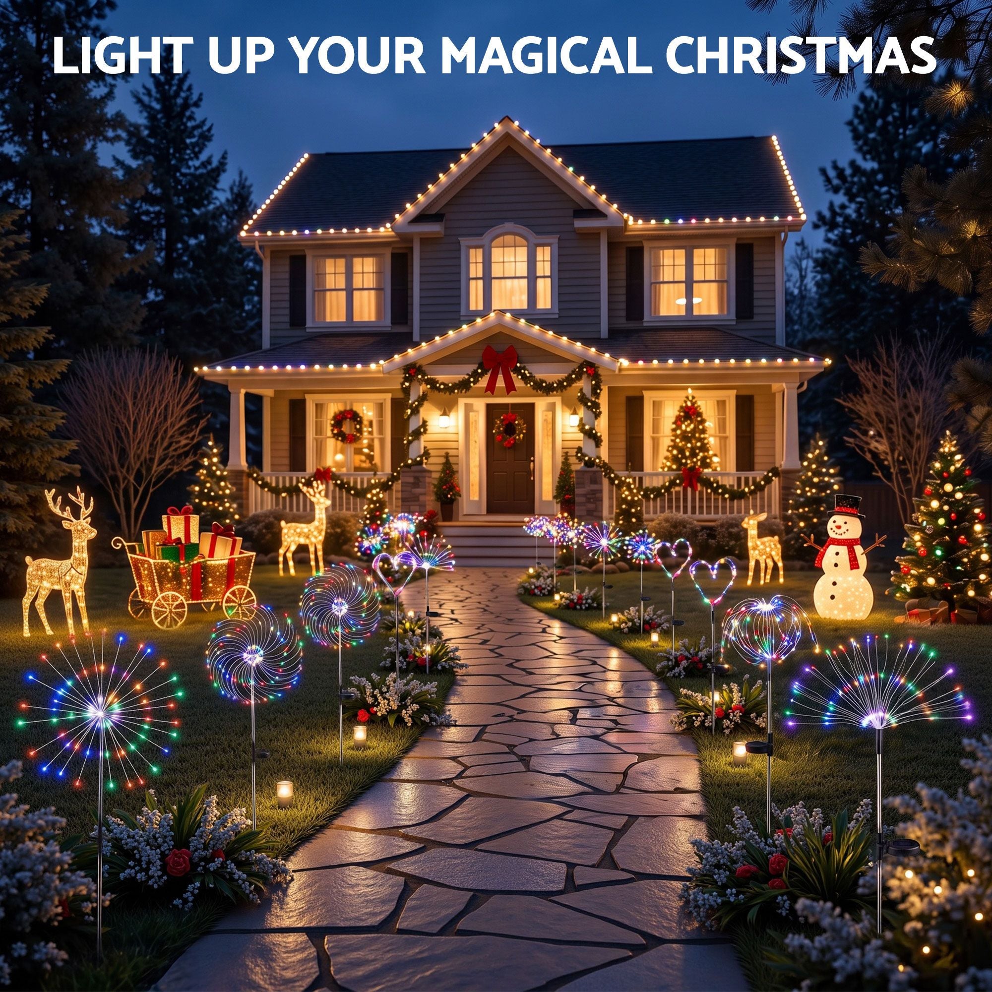 Jingle Jollys 4 Pack Christmas Path Lights Solar Firework Garden Multicolour