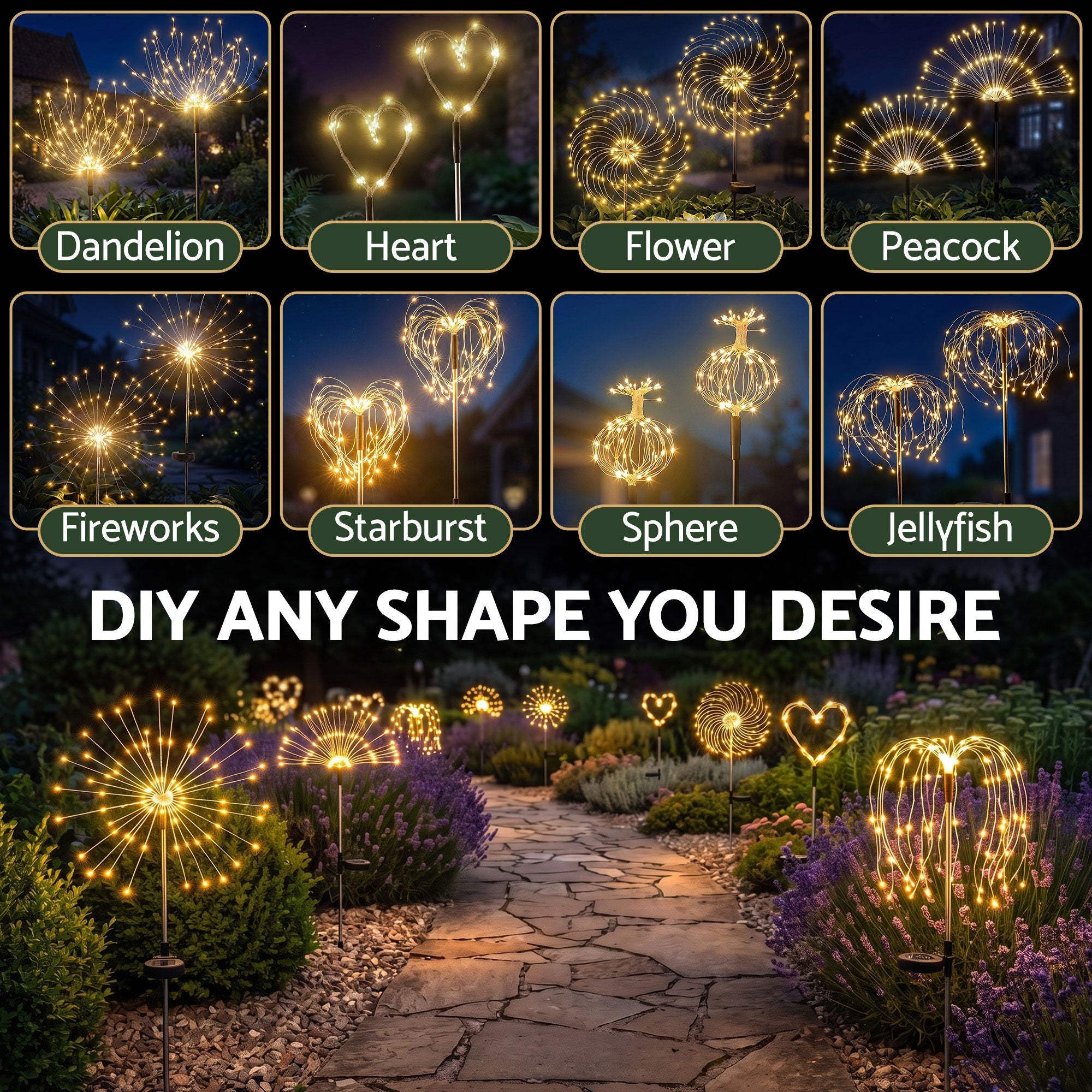 Jingle Jollys 4 Pack Christmas Lights Solar Firework Outdoor Garden Warm White