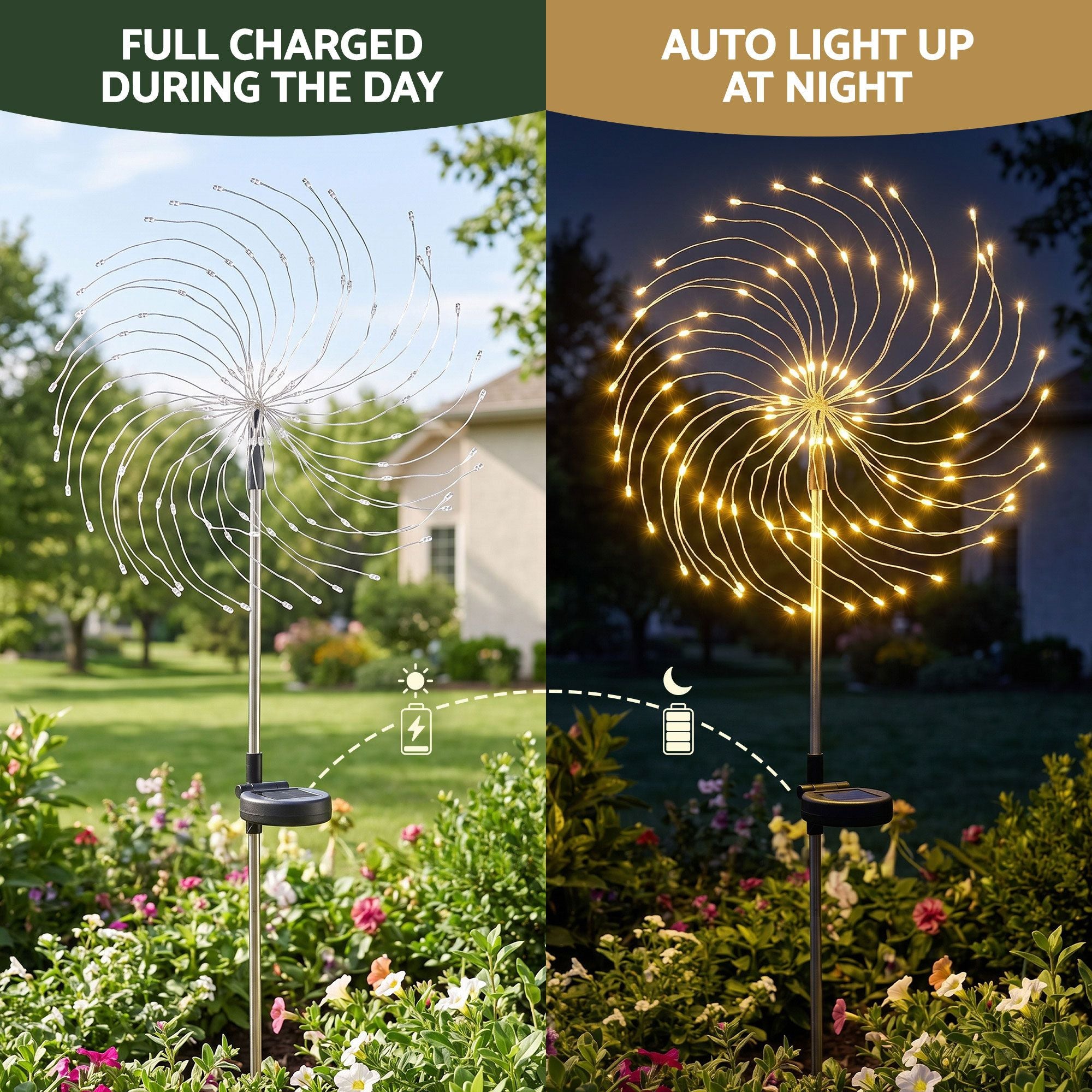 Jingle Jollys 4 Pack Christmas Lights Solar Firework Outdoor Garden Warm White