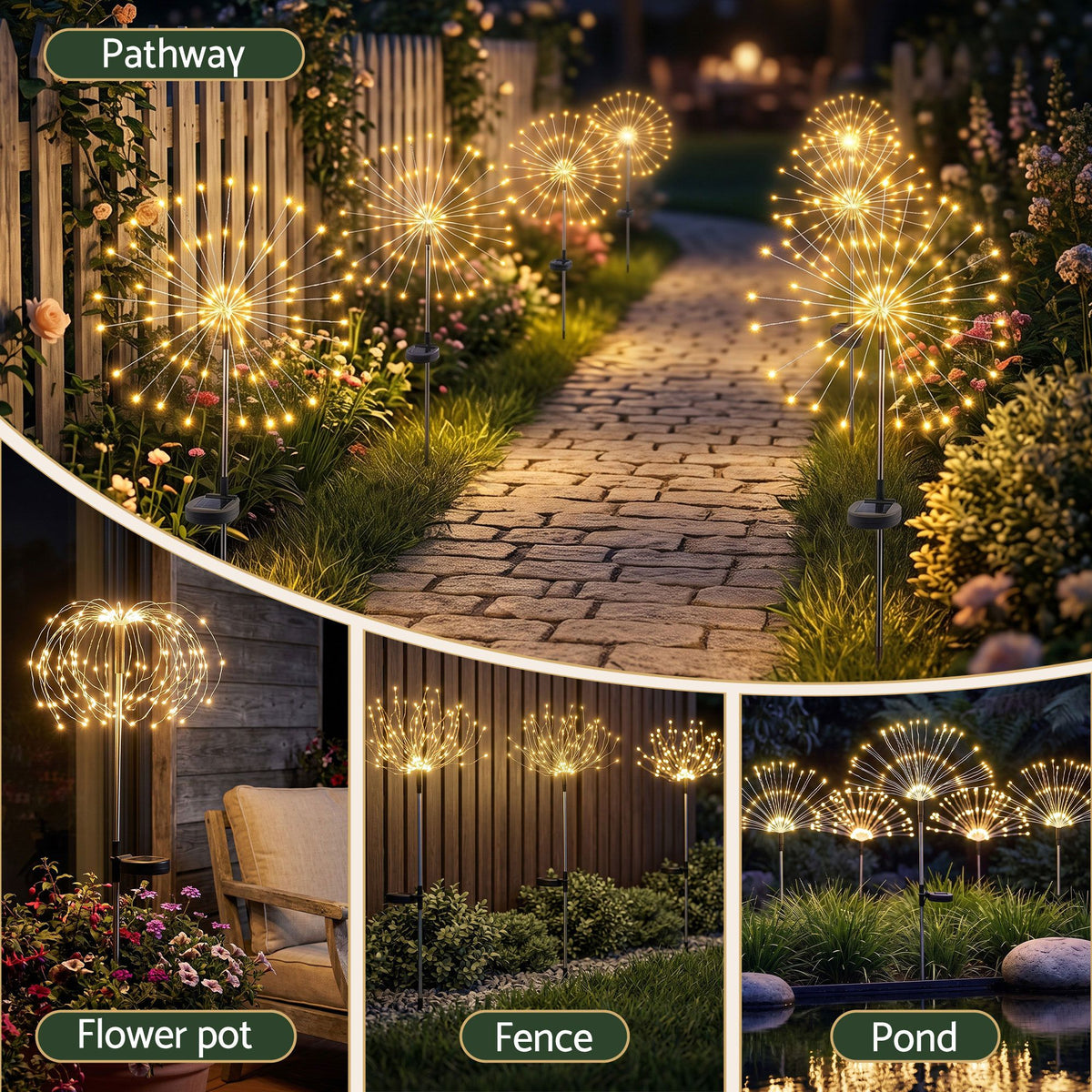 Jingle Jollys 4 Pack Christmas Lights Solar Firework Outdoor Garden Warm White