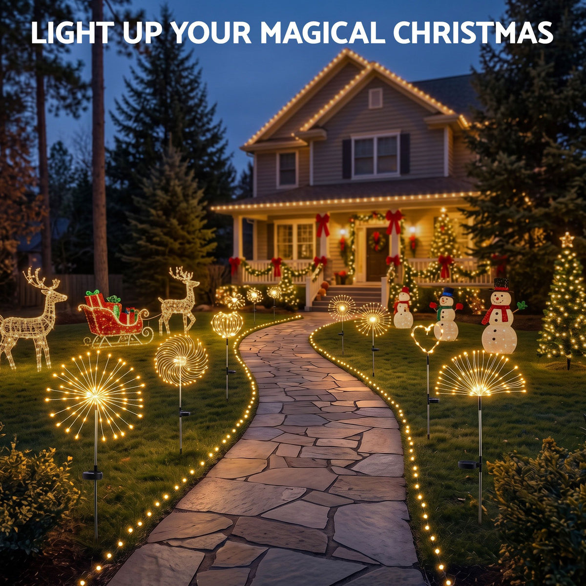 Jingle Jollys 4 Pack Christmas Lights Solar Firework Outdoor Garden Warm White