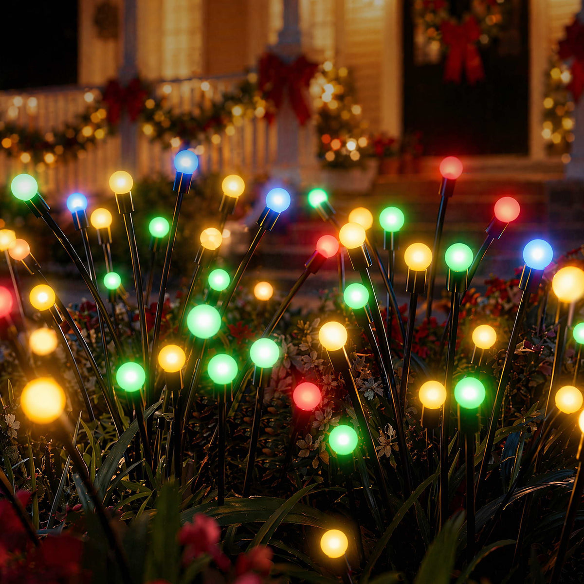 Jingle Jollys Christmas Lights Solar Firefly Lights Garden Path Multicolour