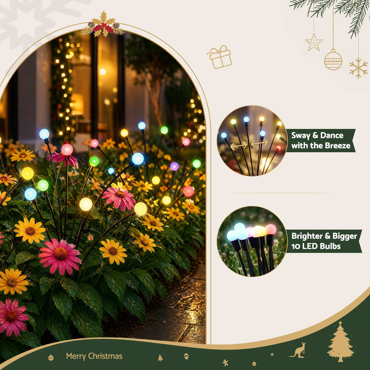 Jingle Jollys Christmas Lights Solar Firefly Lights Garden Path Multicolour