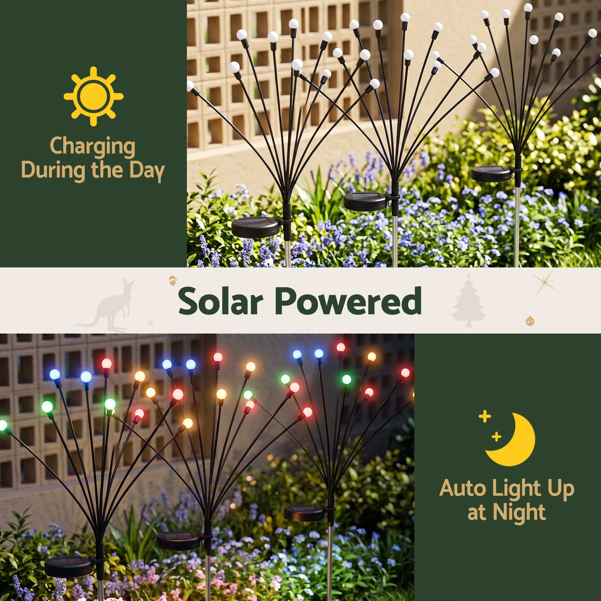 Jingle Jollys Christmas Lights Solar Firefly Lights Garden Path Multicolour