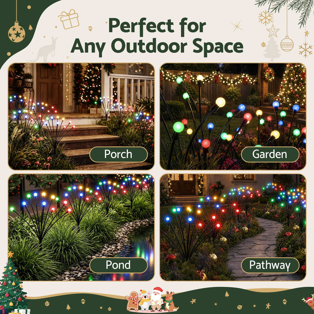 Jingle Jollys Christmas Lights Solar Firefly Lights Garden Path Multicolour