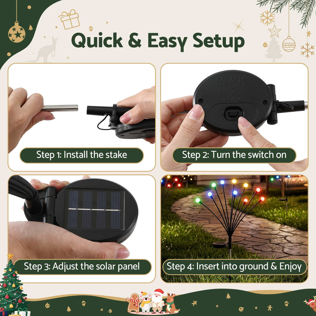 Jingle Jollys Christmas Lights Solar Firefly Lights Garden Path Multicolour