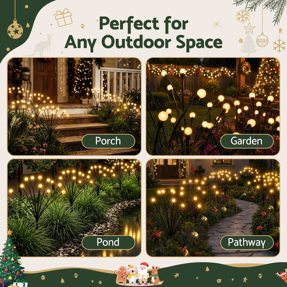 Jingle Jollys Christmas Lights Solar Firefly Lights Garden Decoration Path