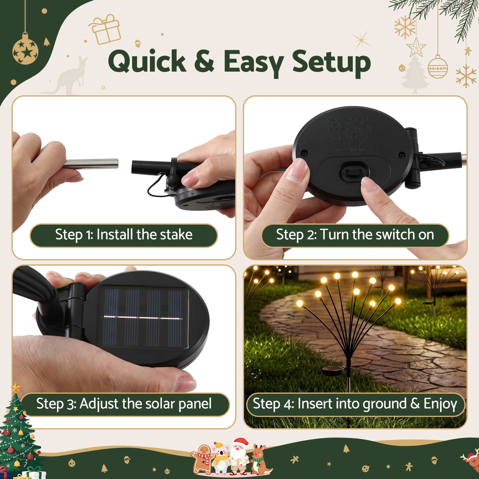 Jingle Jollys Christmas Lights Solar Firefly Lights Garden Decoration Path