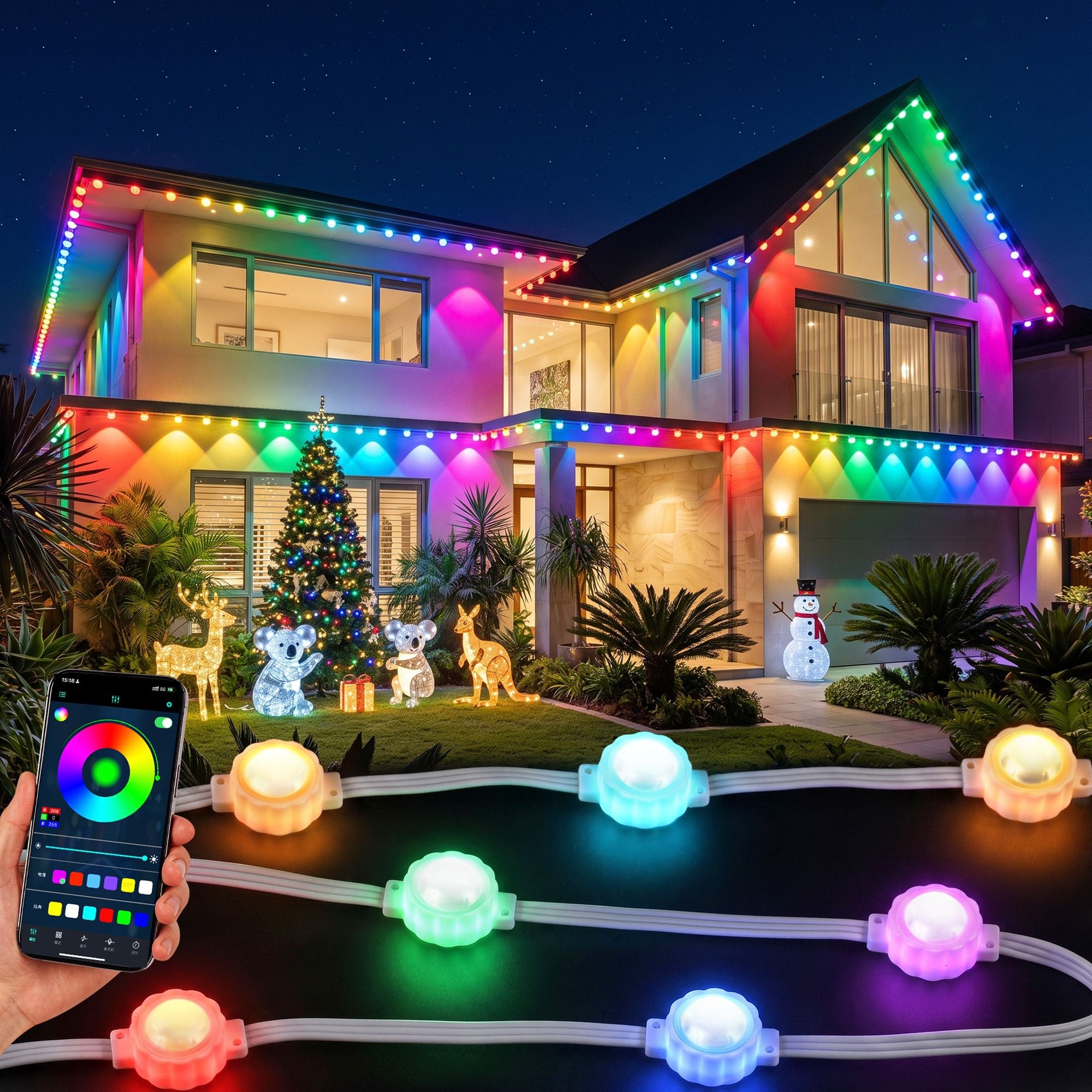 Jingle Jollys 30M Christmas Outdoor Lights Smart Eaves String App Control 72LED