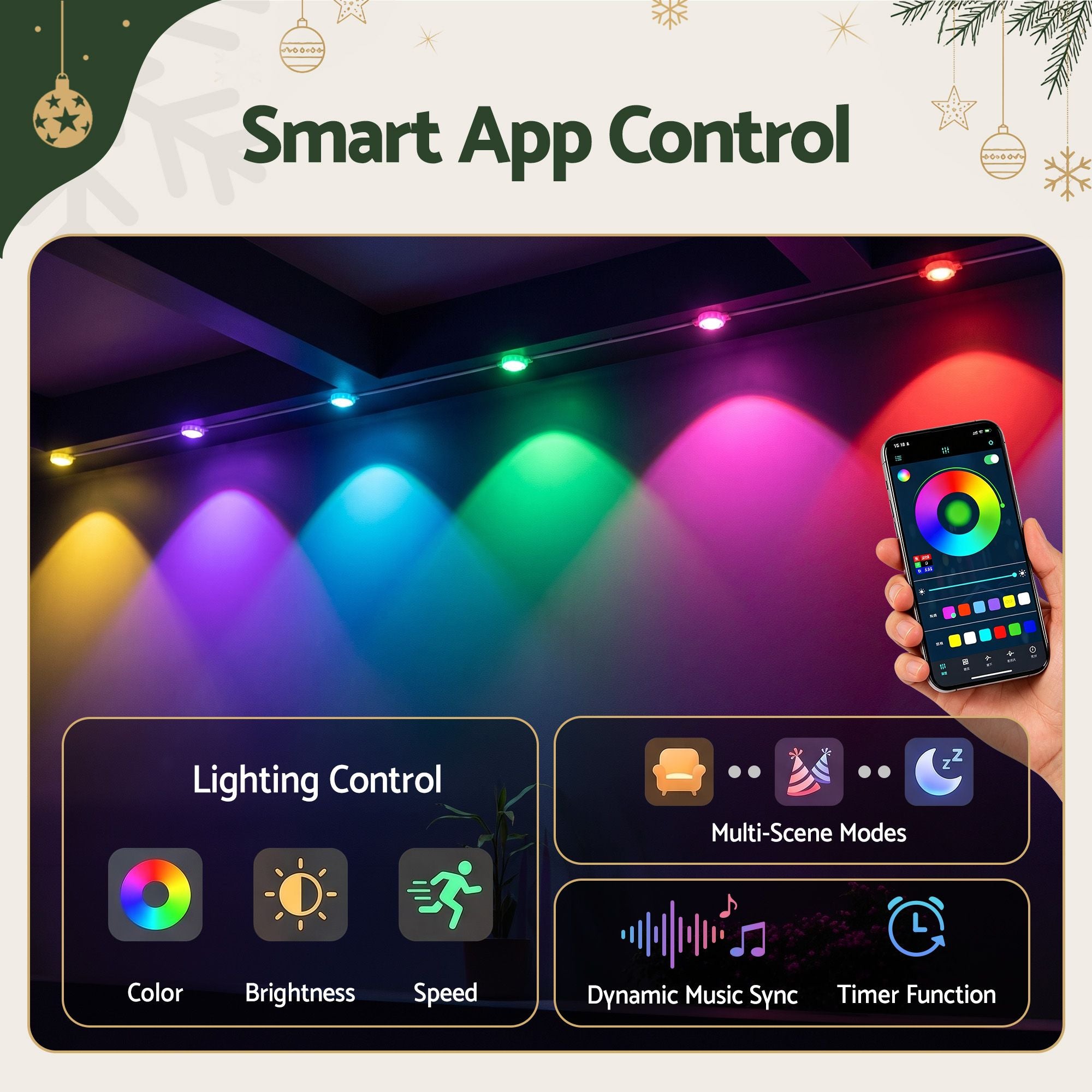 Jingle Jollys 30M Christmas Outdoor Lights Smart Eaves String App Control 72LED