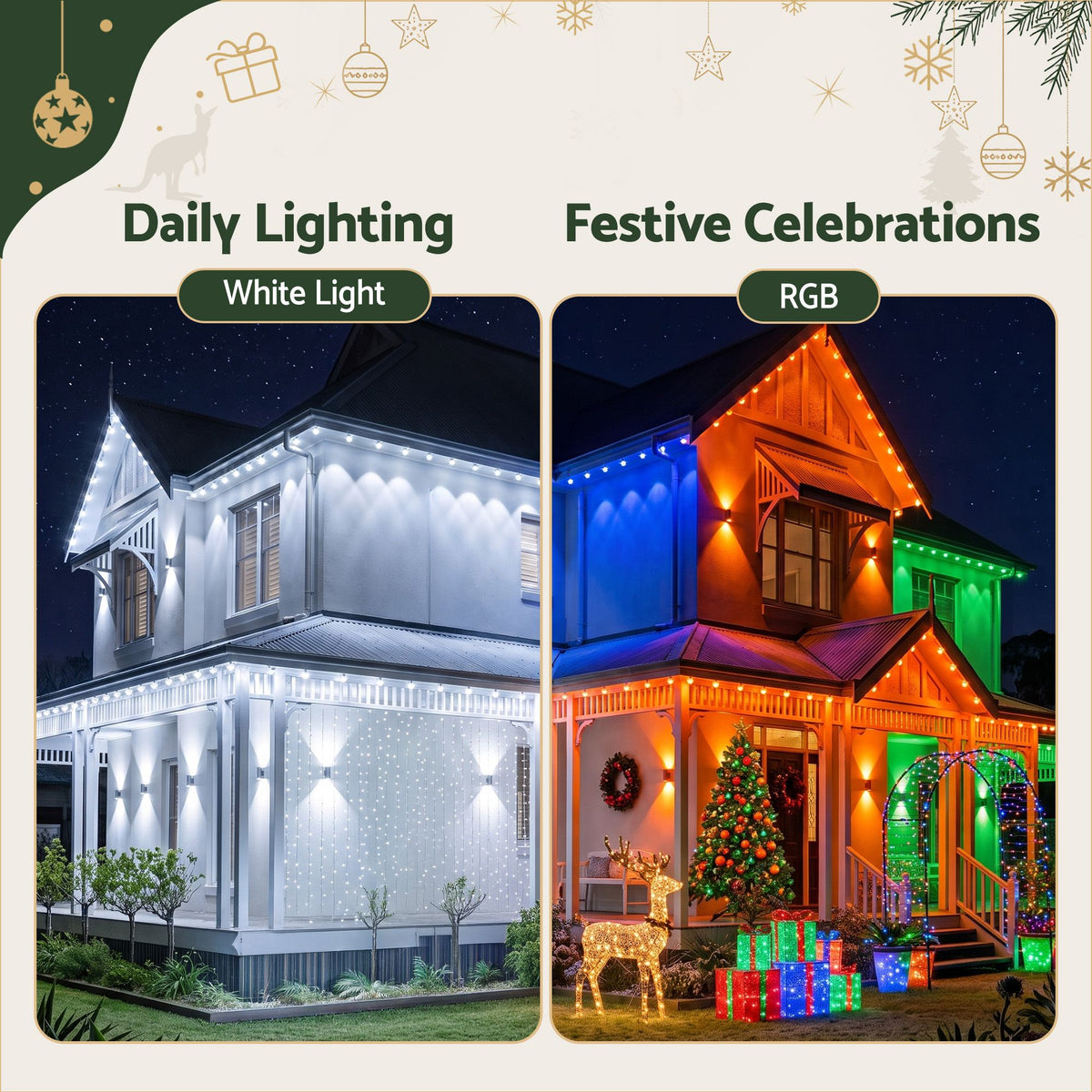 Jingle Jollys 30M Christmas Outdoor Lights Smart Eaves String App Control 72LED