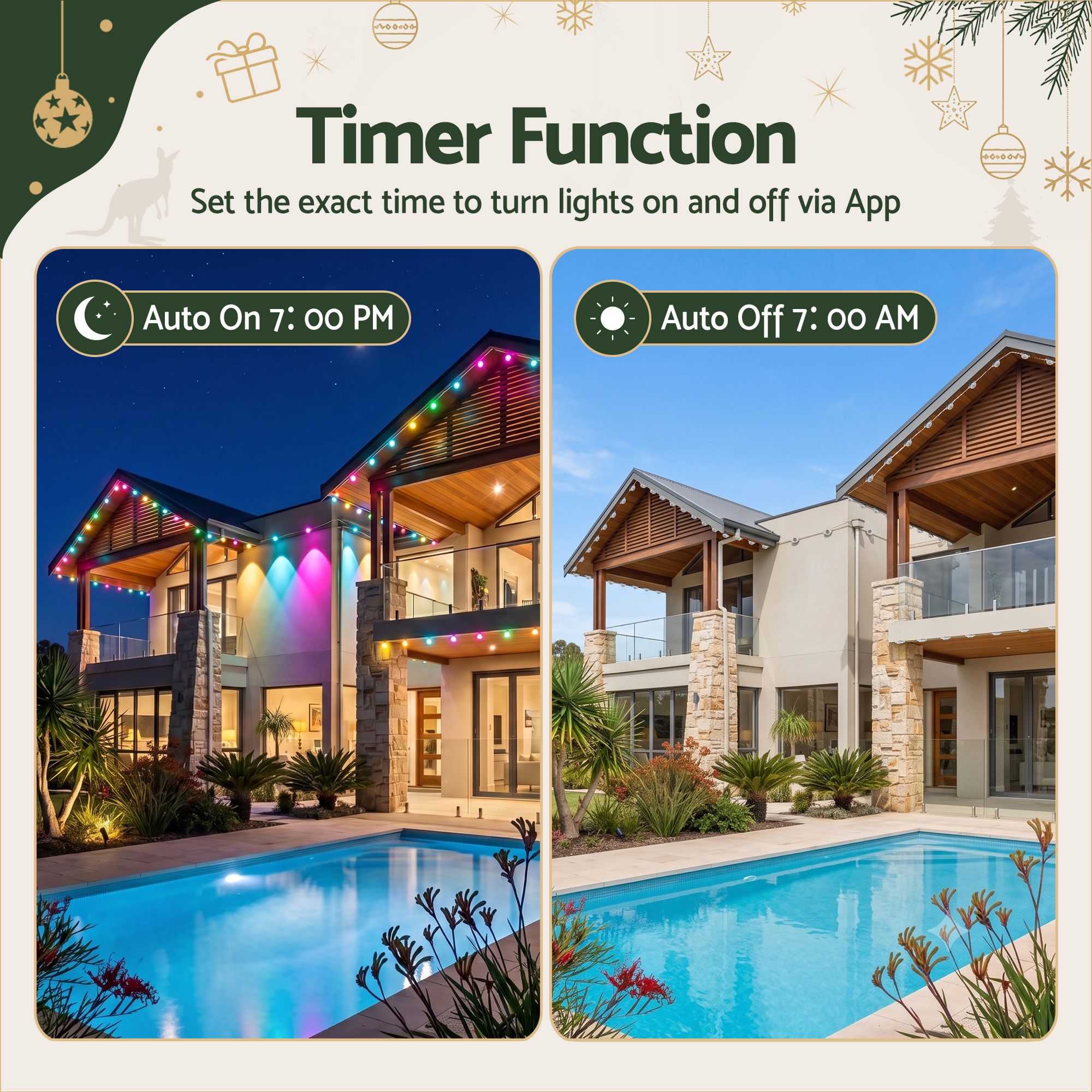 Jingle Jollys 30M Christmas Outdoor Lights Smart Eaves String App Control 72LED