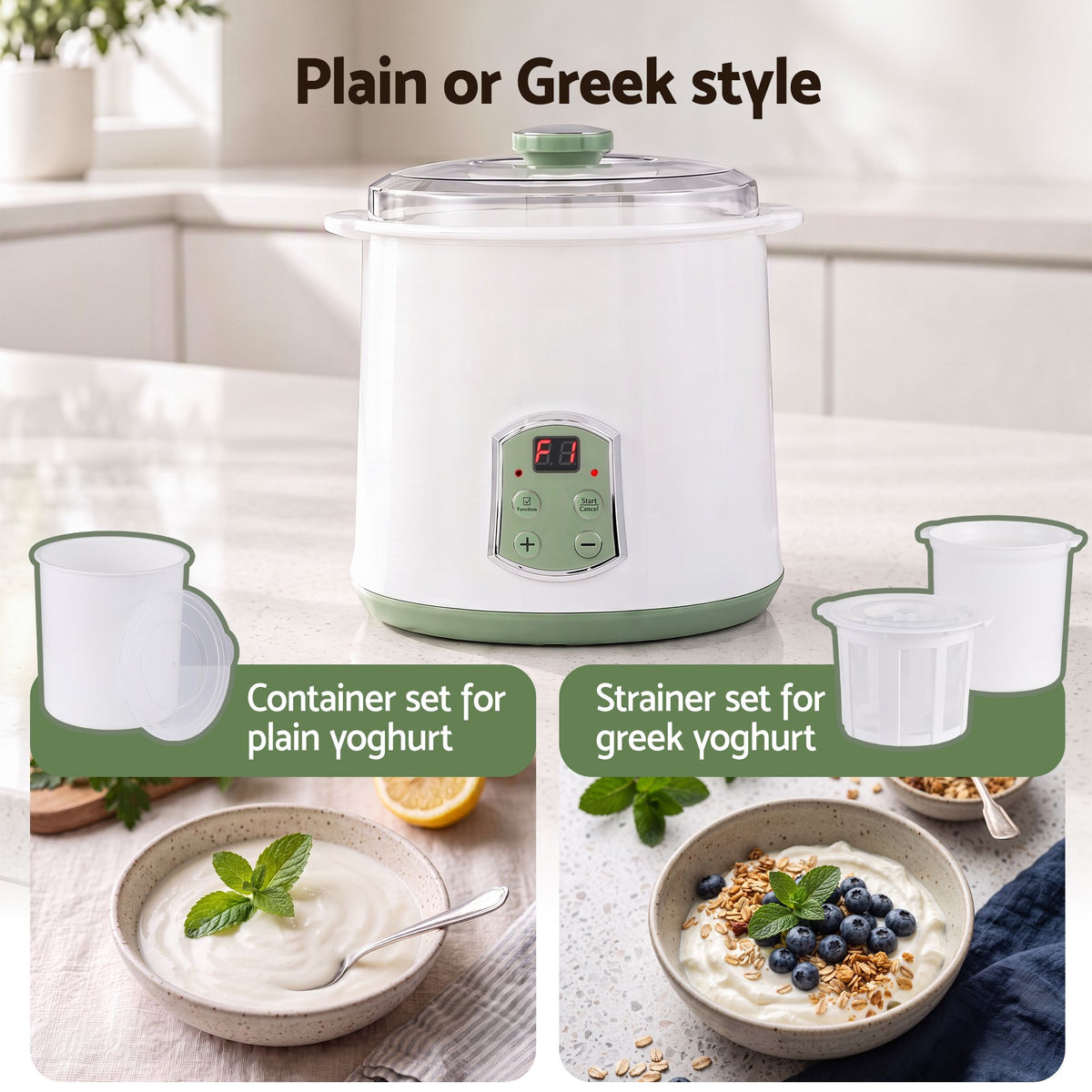 Devanti 2-in-1 Yoghurt Maker & Fermenter 2L Greek Yoghurt Strainer Machine