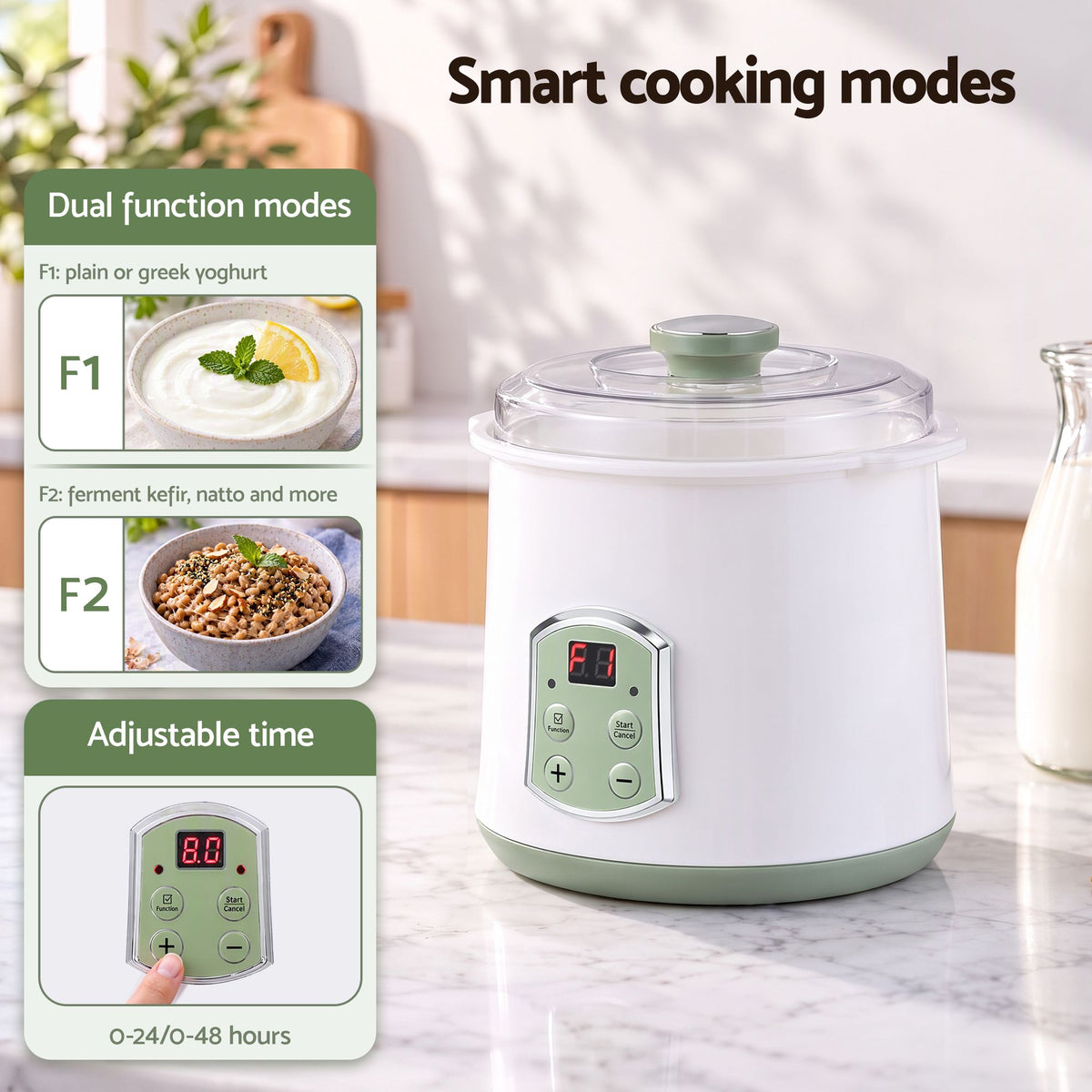 Devanti 2-in-1 Yoghurt Maker & Fermenter 2L Greek Yoghurt Strainer Machine