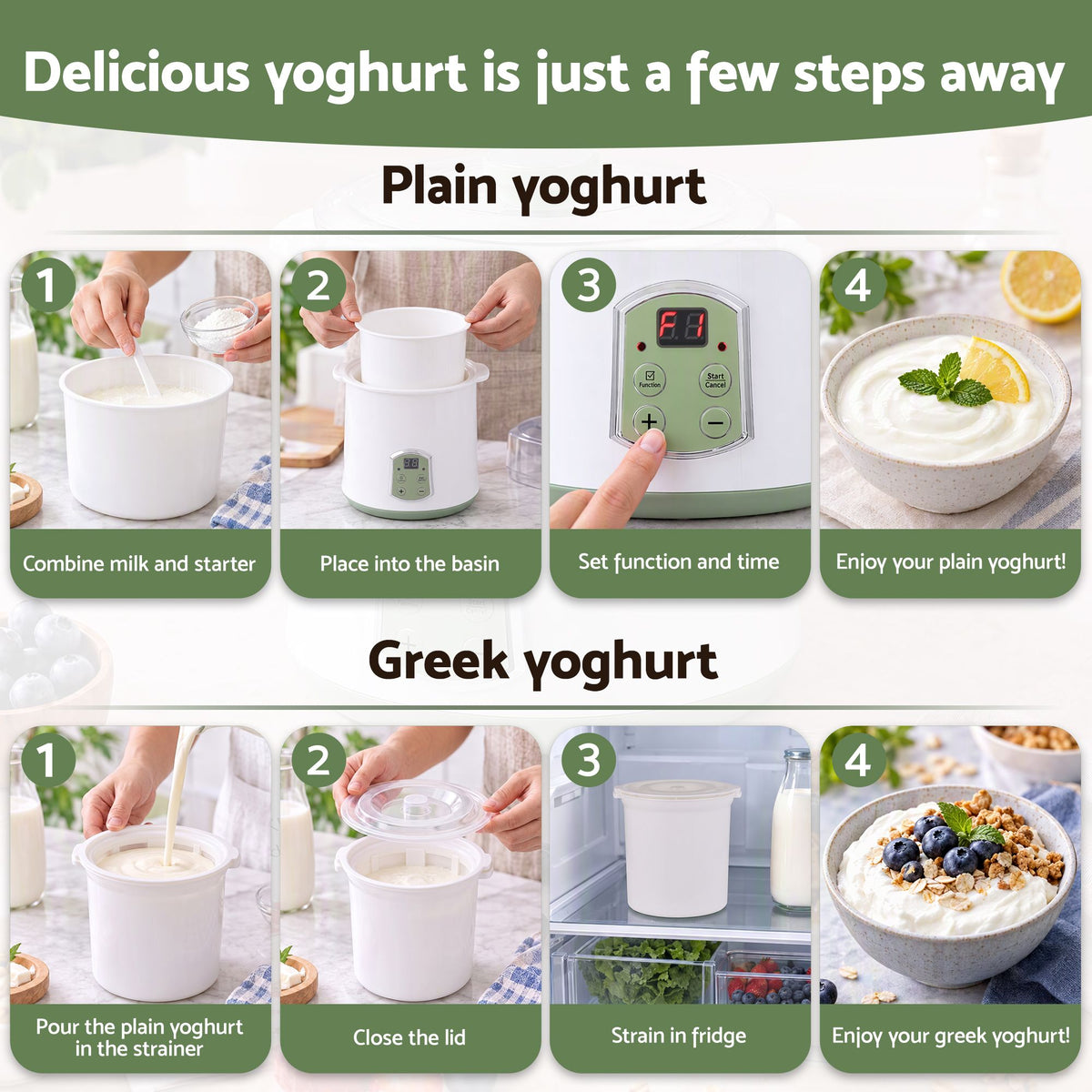 Devanti 2-in-1 Yoghurt Maker & Fermenter 2L Greek Yoghurt Strainer Machine
