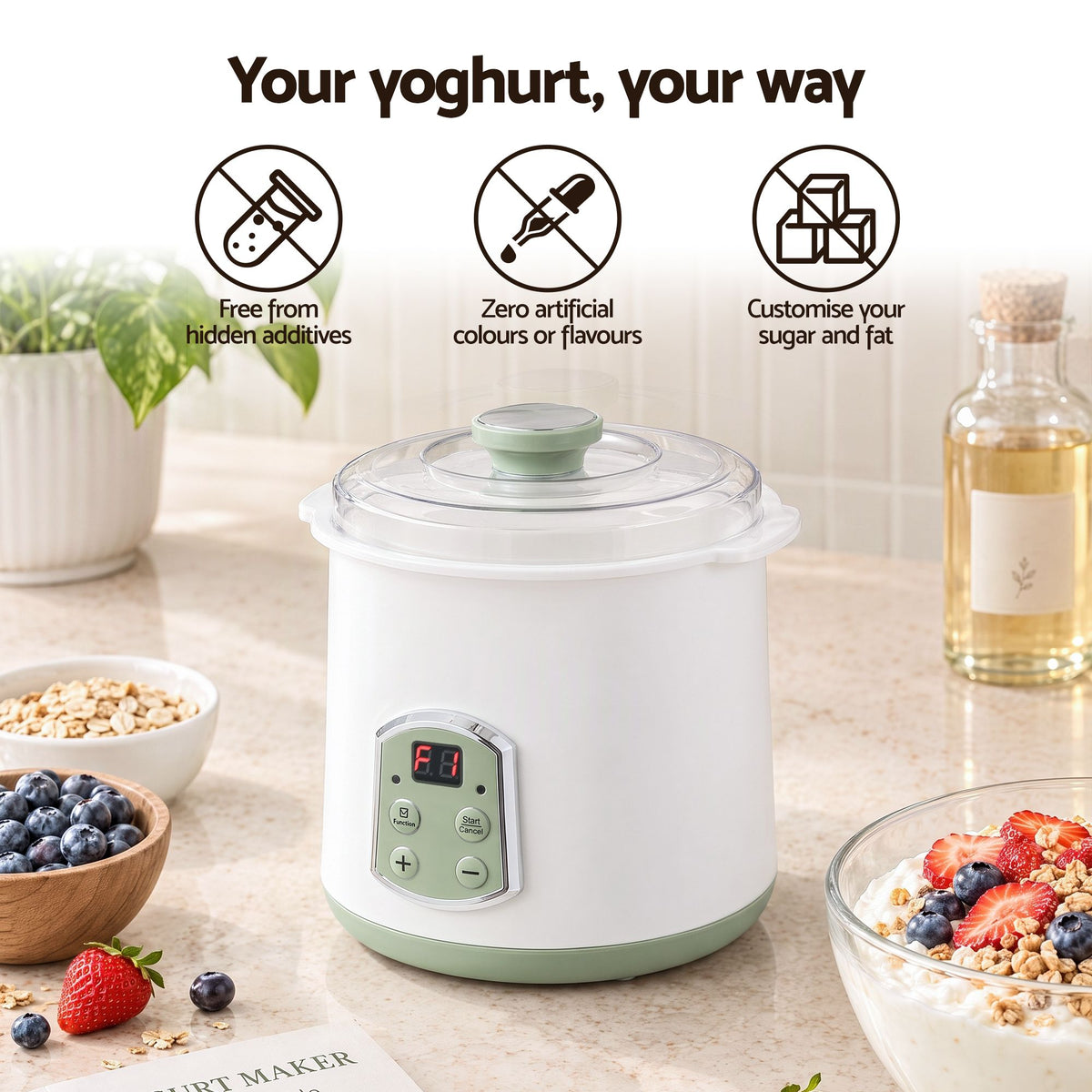 Devanti 2-in-1 Yoghurt Maker & Fermenter 2L Greek Yoghurt Strainer Machine