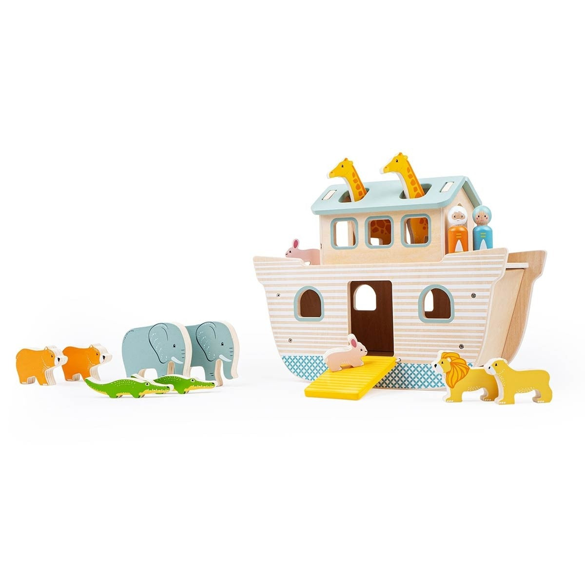 Bigjigs Toys FSC Certified Wooden Noah’s Ark Animal Figurines Play Set for Kids