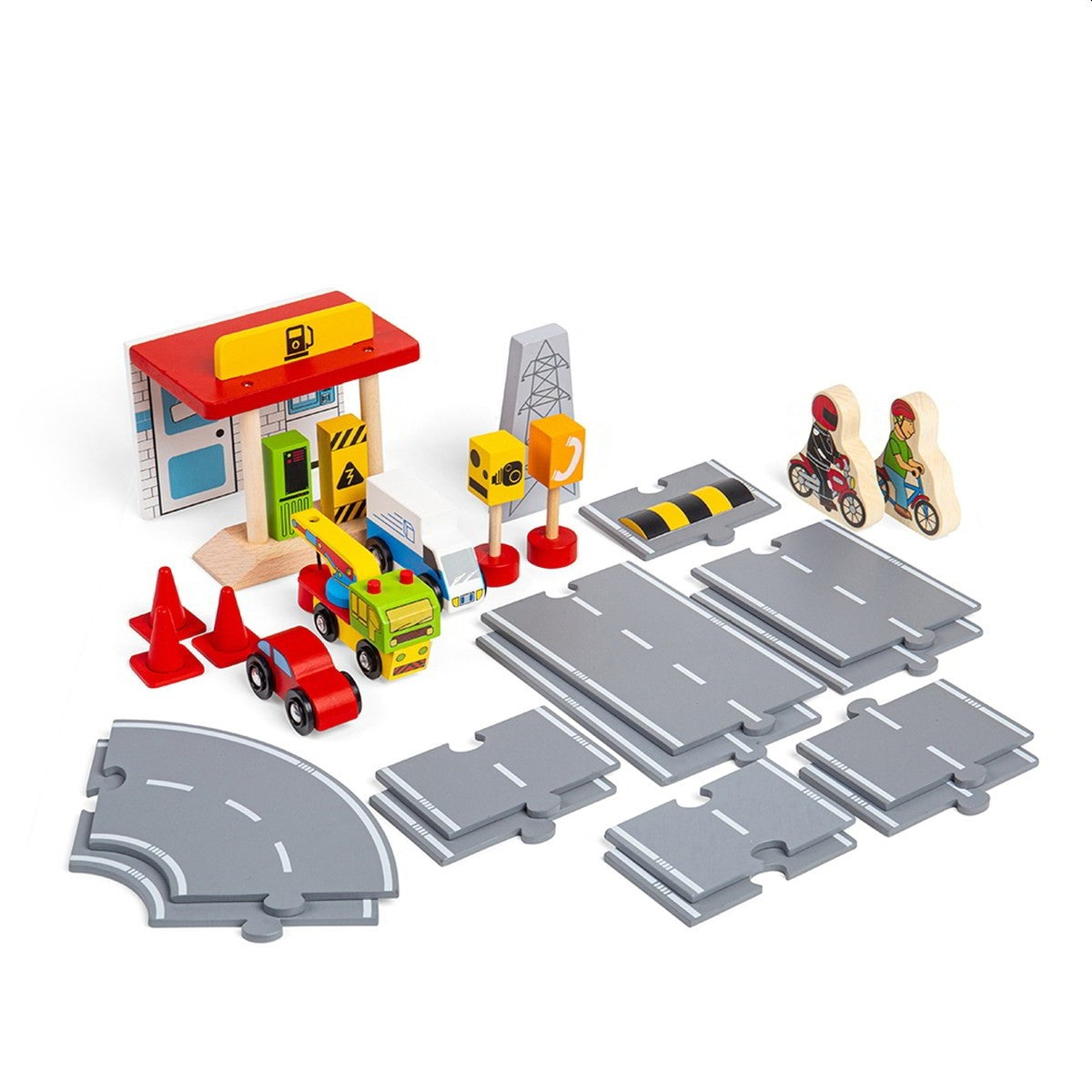 Bigjigs Rail Roadway Accessory Pack Wooden Road Accessories for Toy Car Tracks