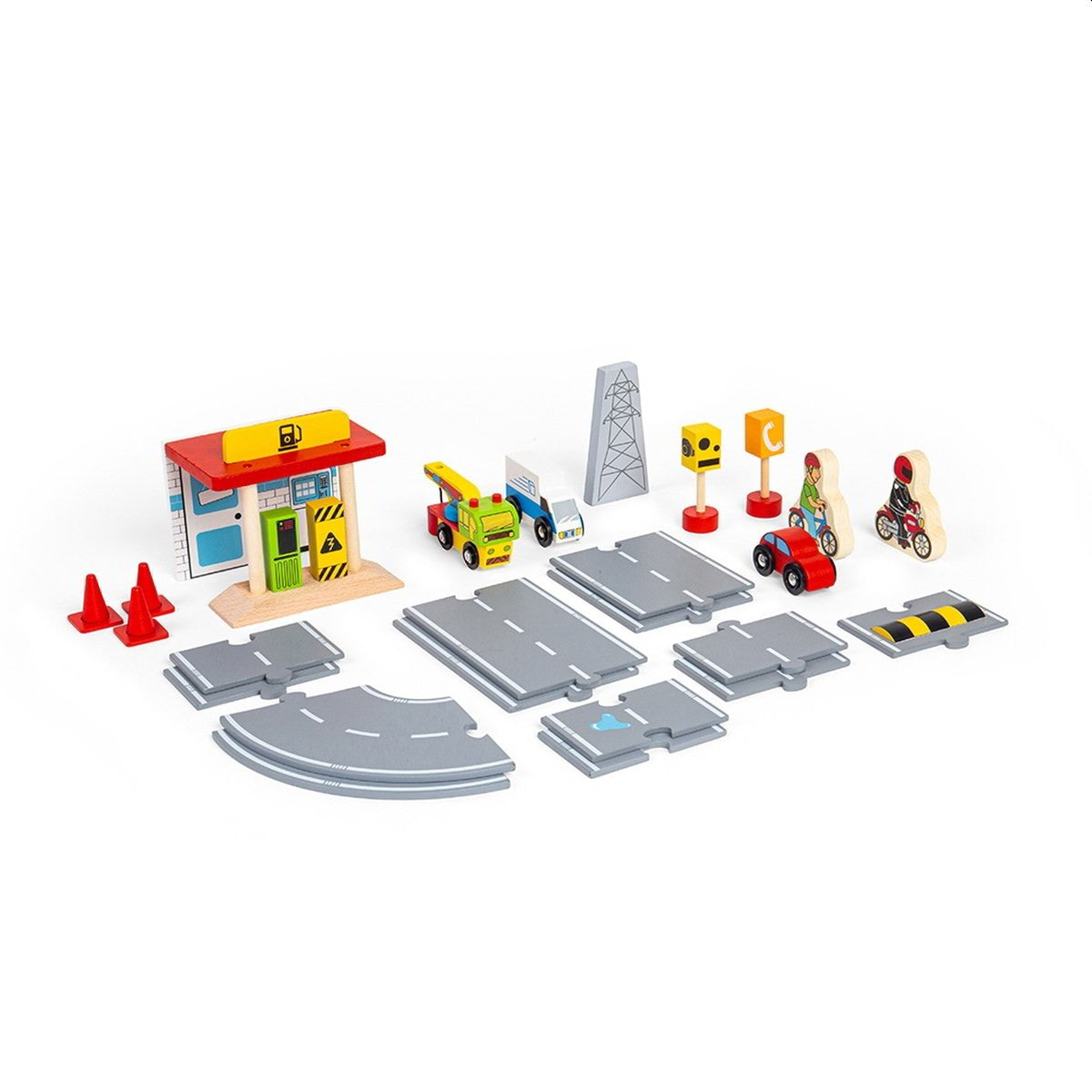 Bigjigs Rail Roadway Accessory Pack Wooden Road Accessories for Toy Car Tracks
