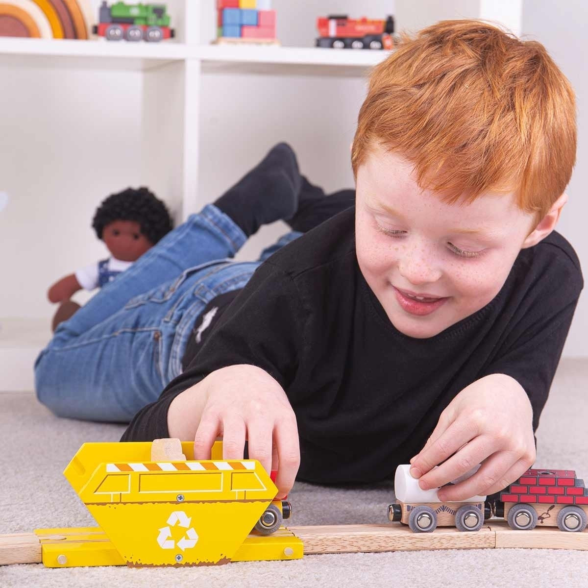 Bigjigs Rail Wooden Rubble Skip  Construction Accessory for Wooden Train Sets