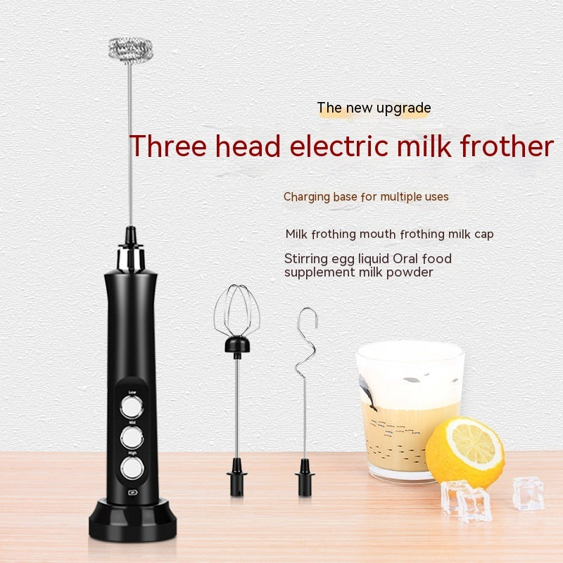 Portable Handheld Three-Head Egg Beater for Household Use with Charging