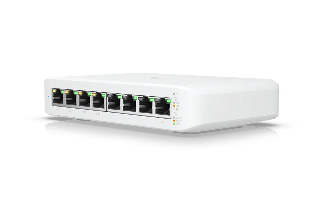 Ubiquiti UniFi Switch USW Lite 8 POE 8 Port Layer 2 Fanless Switch with 4 PoE Output Ports and 52W PoE Supply