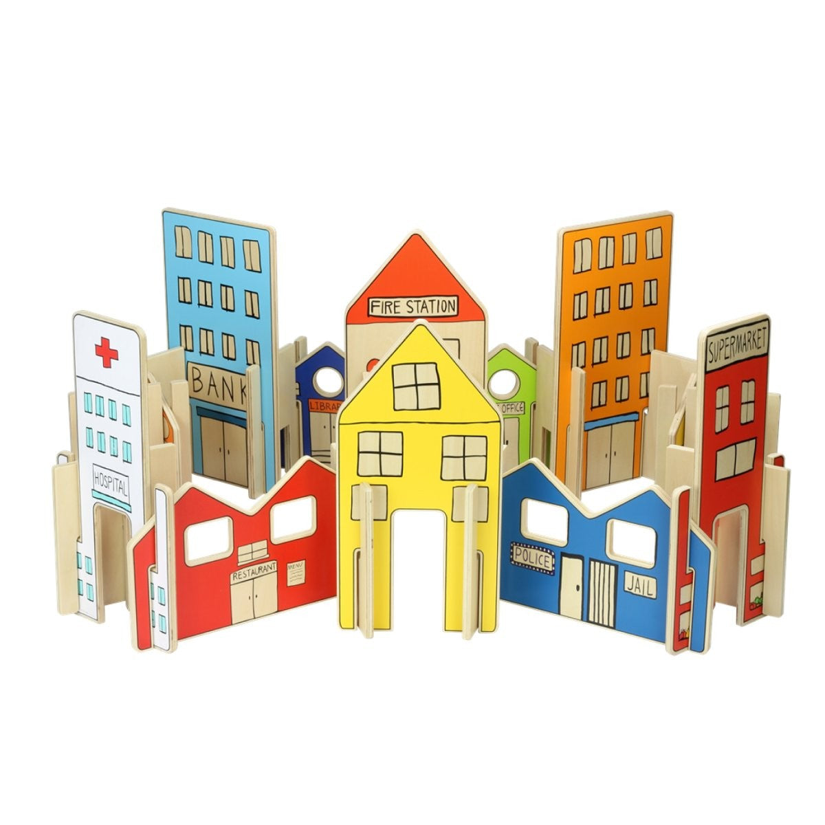 Wooden Town Buildings Activity Play Set with 26 Piece  for Children