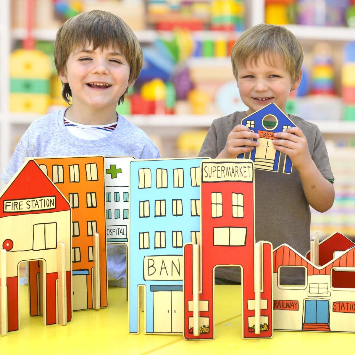 Wooden Town Buildings Activity Play Set with 26 Piece  for Children