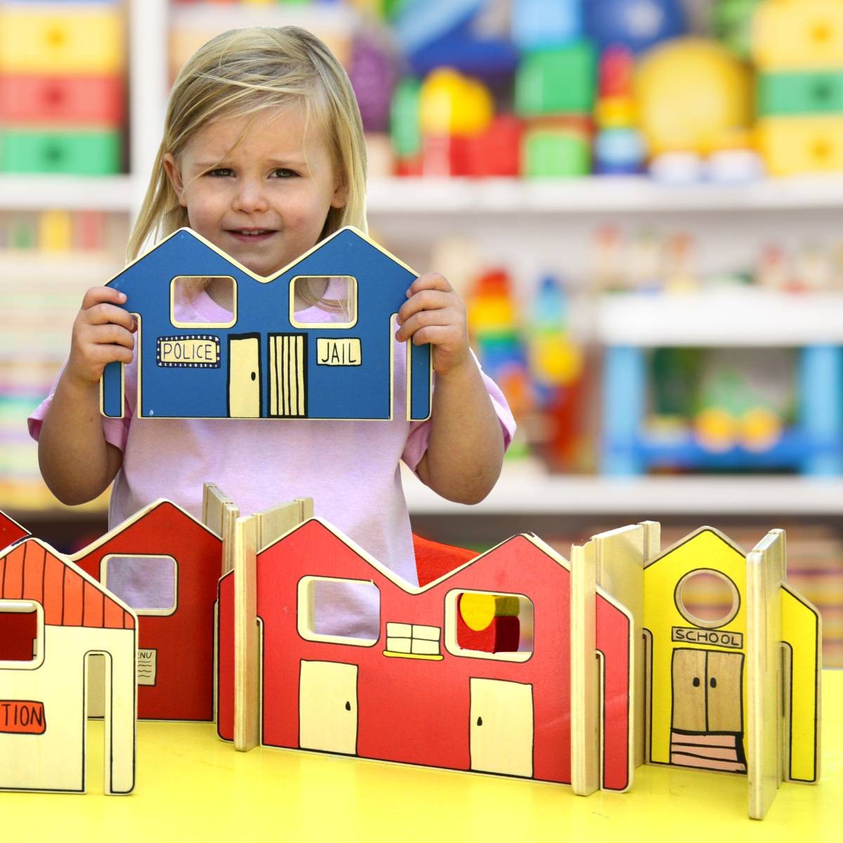 Wooden Town Buildings Activity Play Set with 26 Piece  for Children