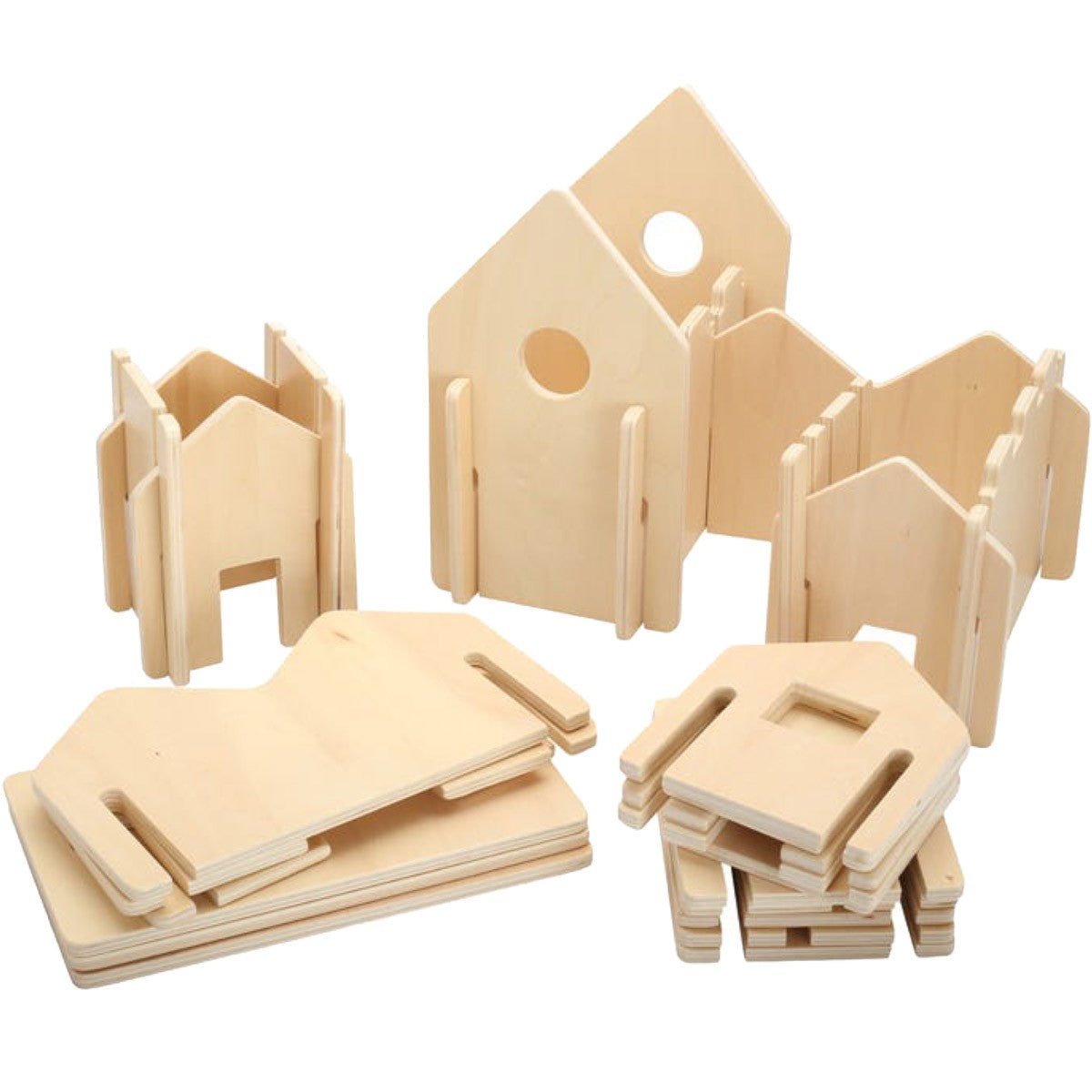 Wooden Architect Construction & Doll House Play Set with 28 Piece - Natural