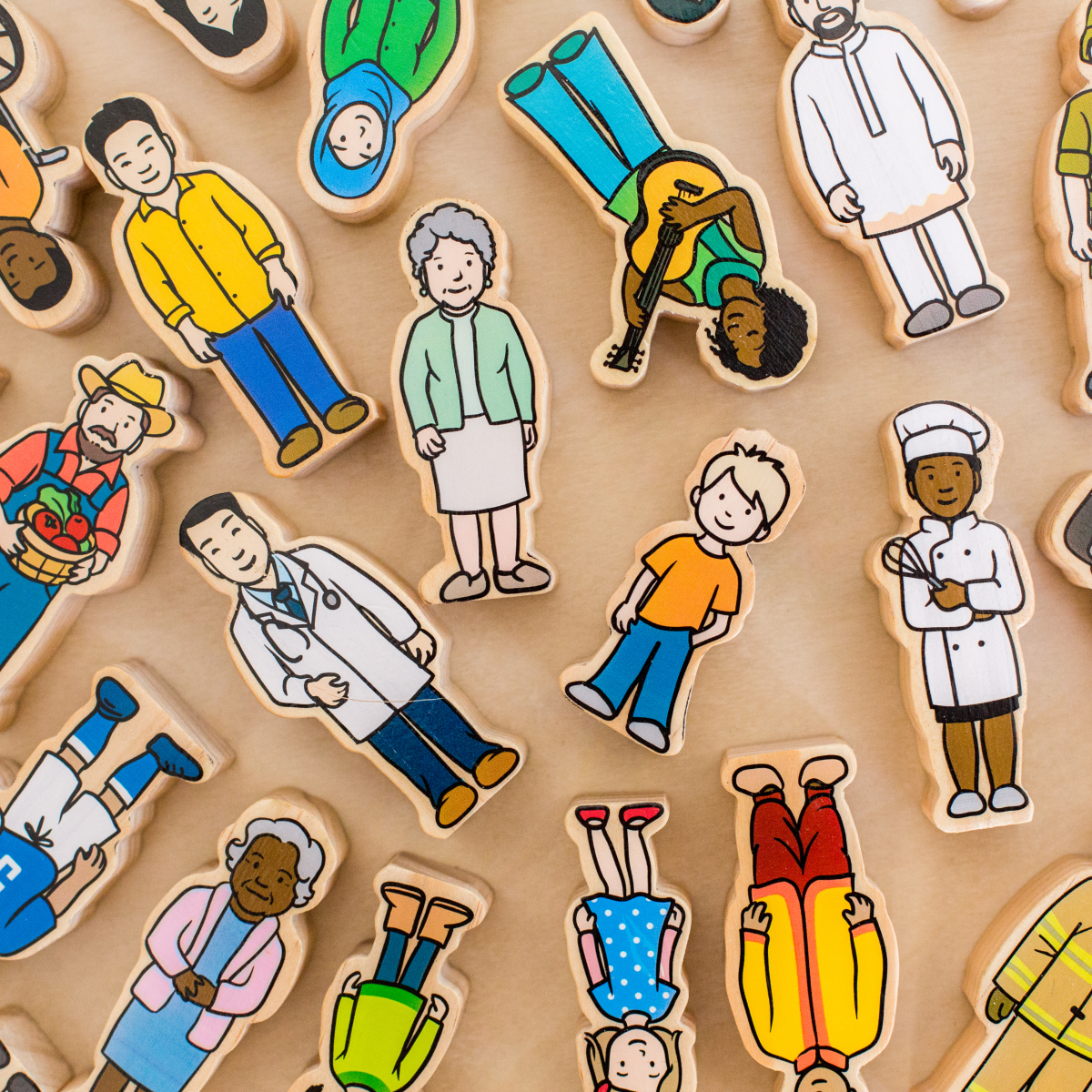 Wooden Community People Play Set with 38 Pieces for Kids