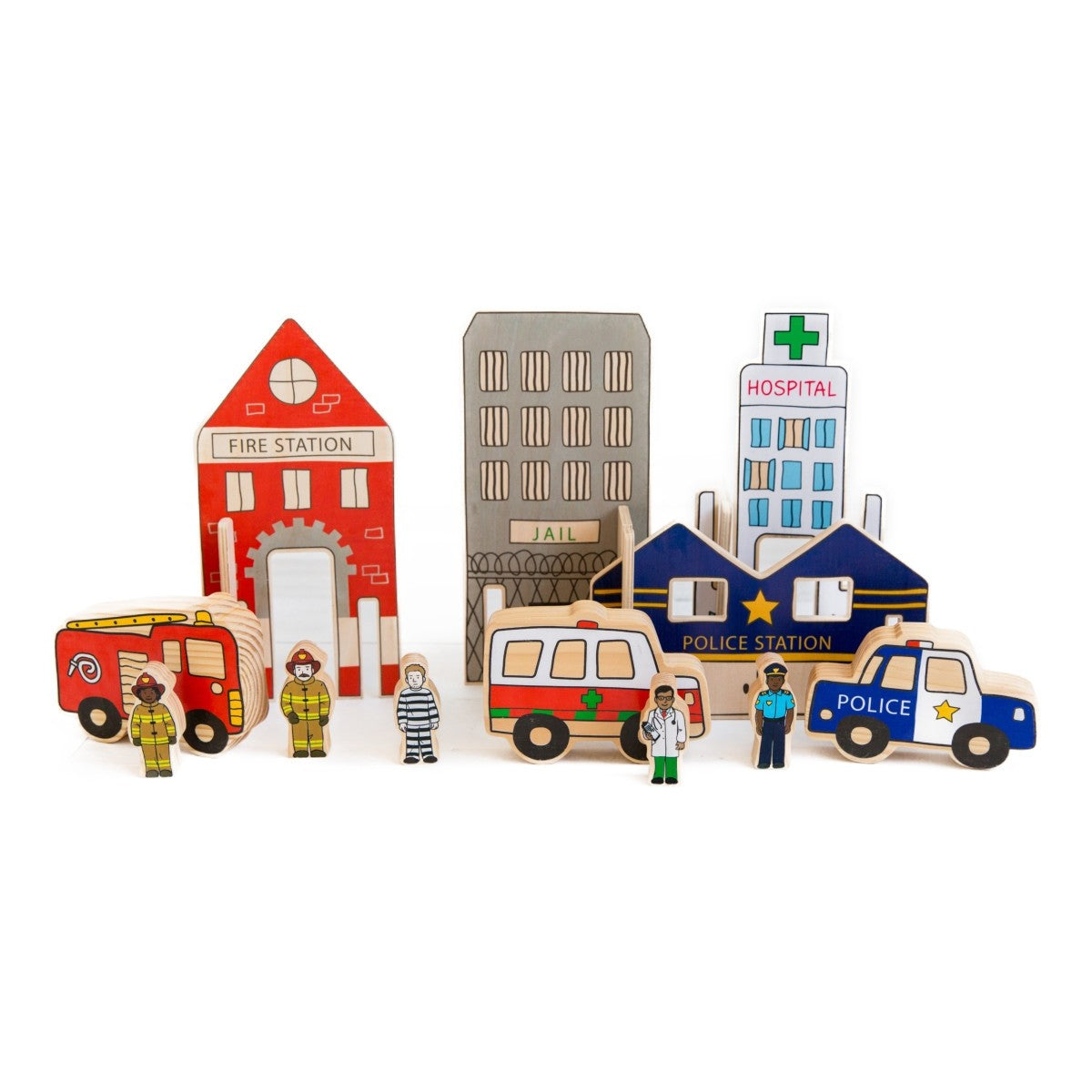 Wooden Happy Architect Emergency Vehicles & Buildings Activity Set - 20 Pieces