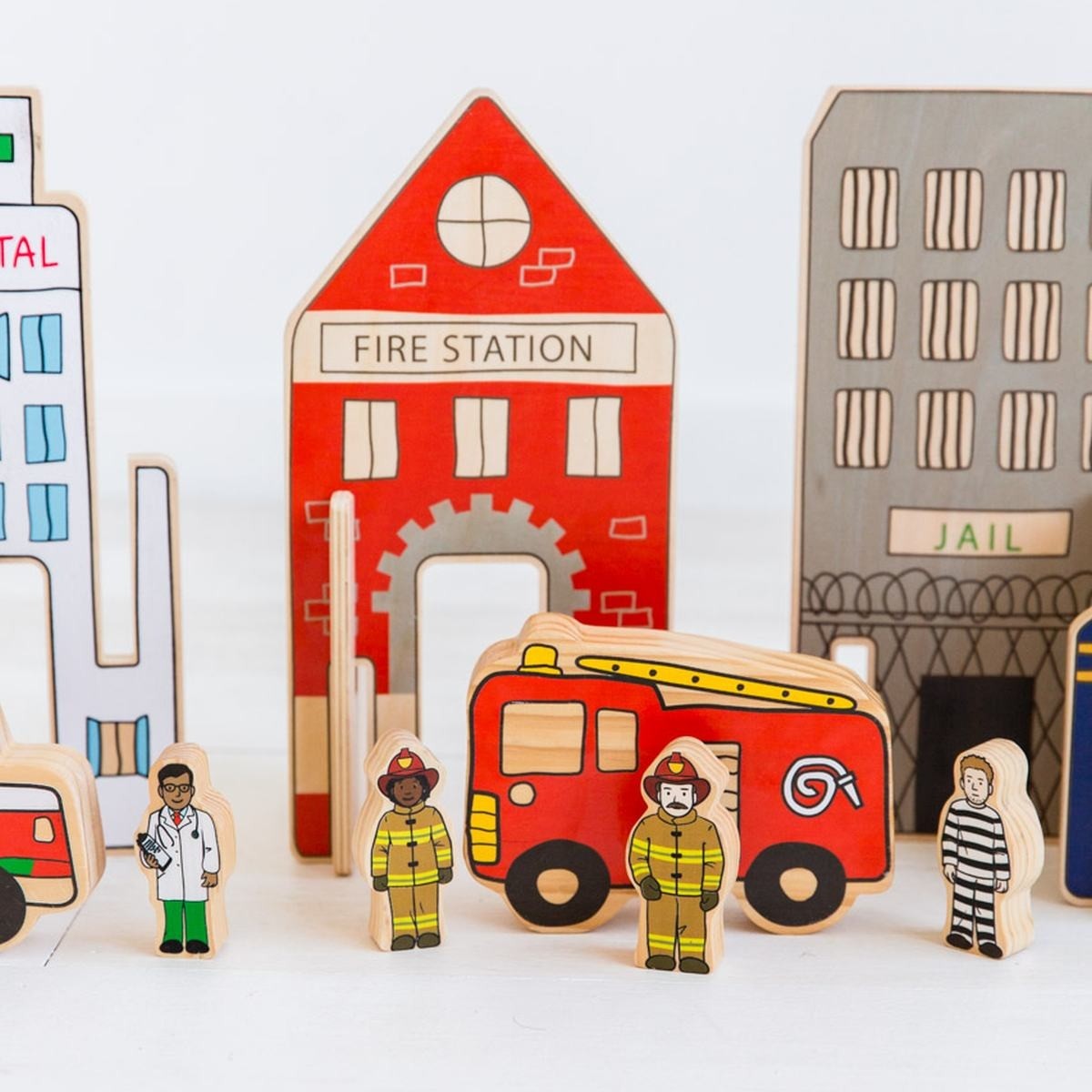 Wooden Happy Architect Emergency Vehicles & Buildings Activity Set - 20 Pieces