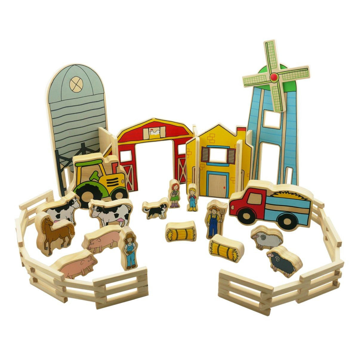 Wooden Farm Play Set with Buildings, Animals & Vehicles - 26 Piece Activity Set