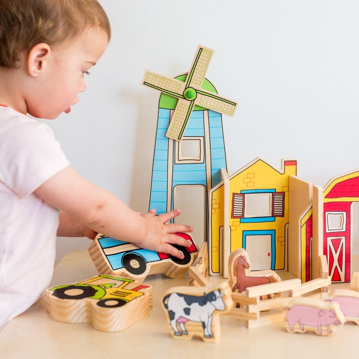 Wooden Farm Play Set with Buildings, Animals & Vehicles - 26 Piece Activity Set