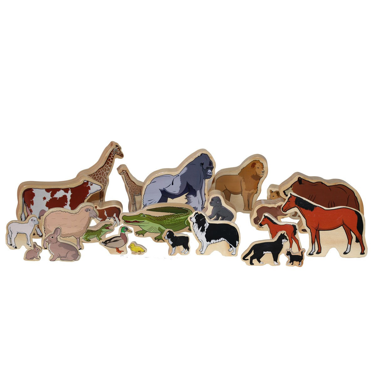 Wooden Farm Animal Family Figures Activity Set for Children 24 Pieces