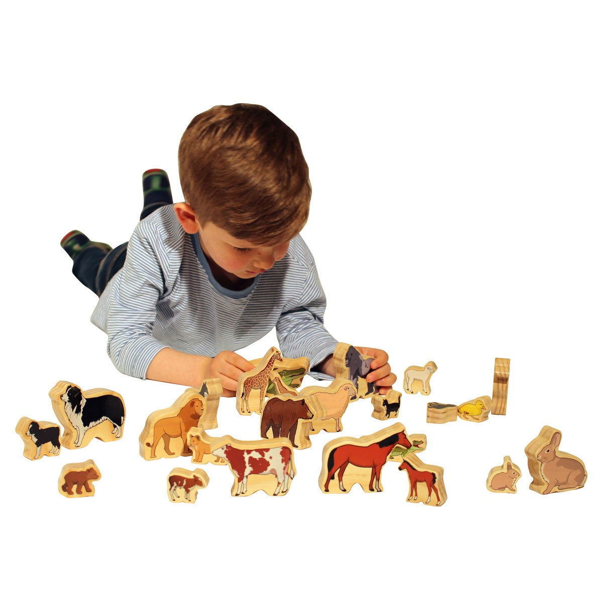 Wooden Farm Animal Family Figures Activity Set for Children 24 Pieces