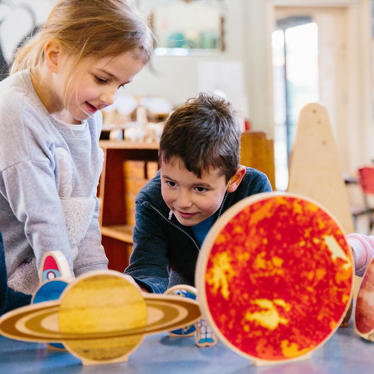 Wooden Solar System Play Set with Astronauts & Rocket - 12 Piece Activity Set