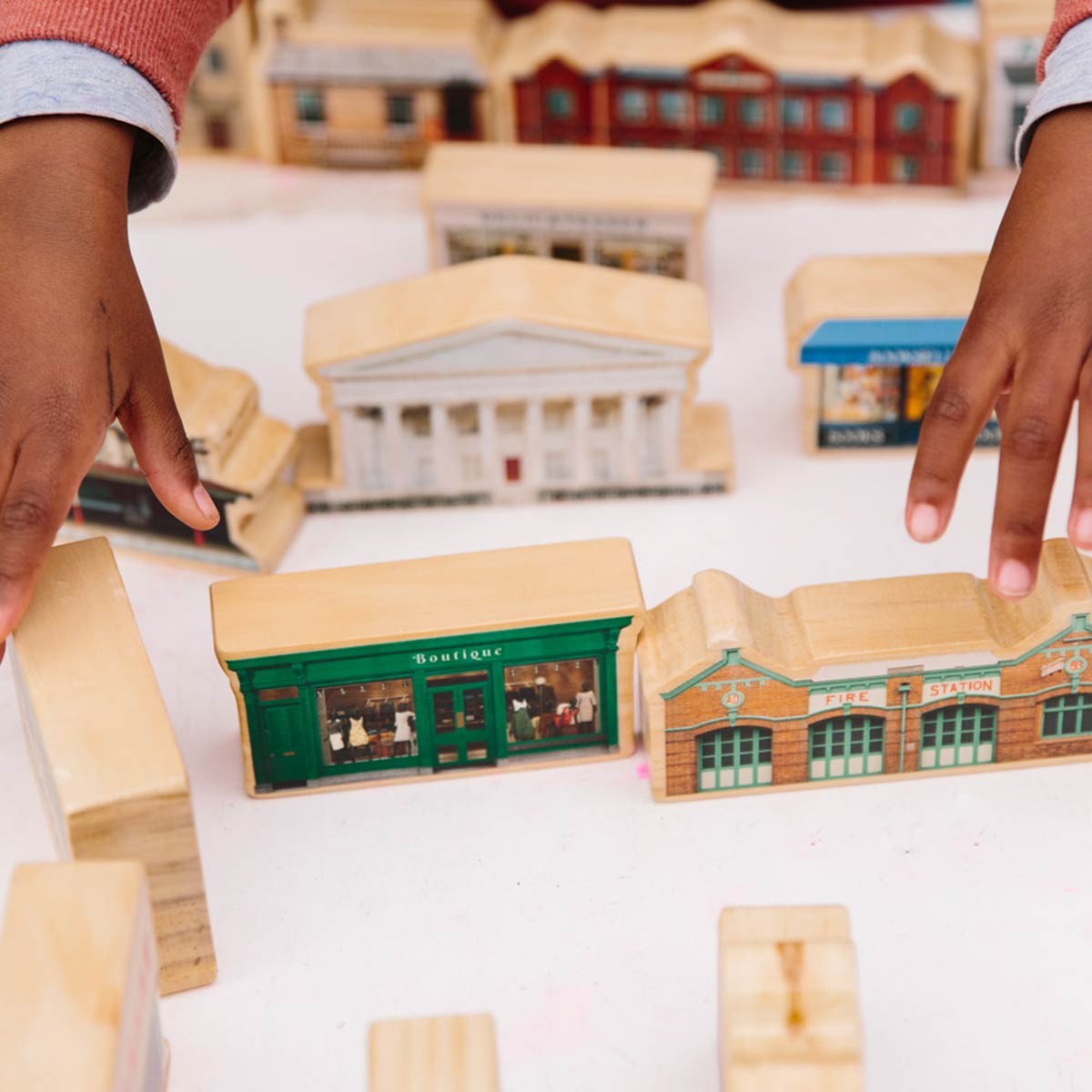 Wooden Community Buildings Play Set - 20 Piece Town Activity Collection